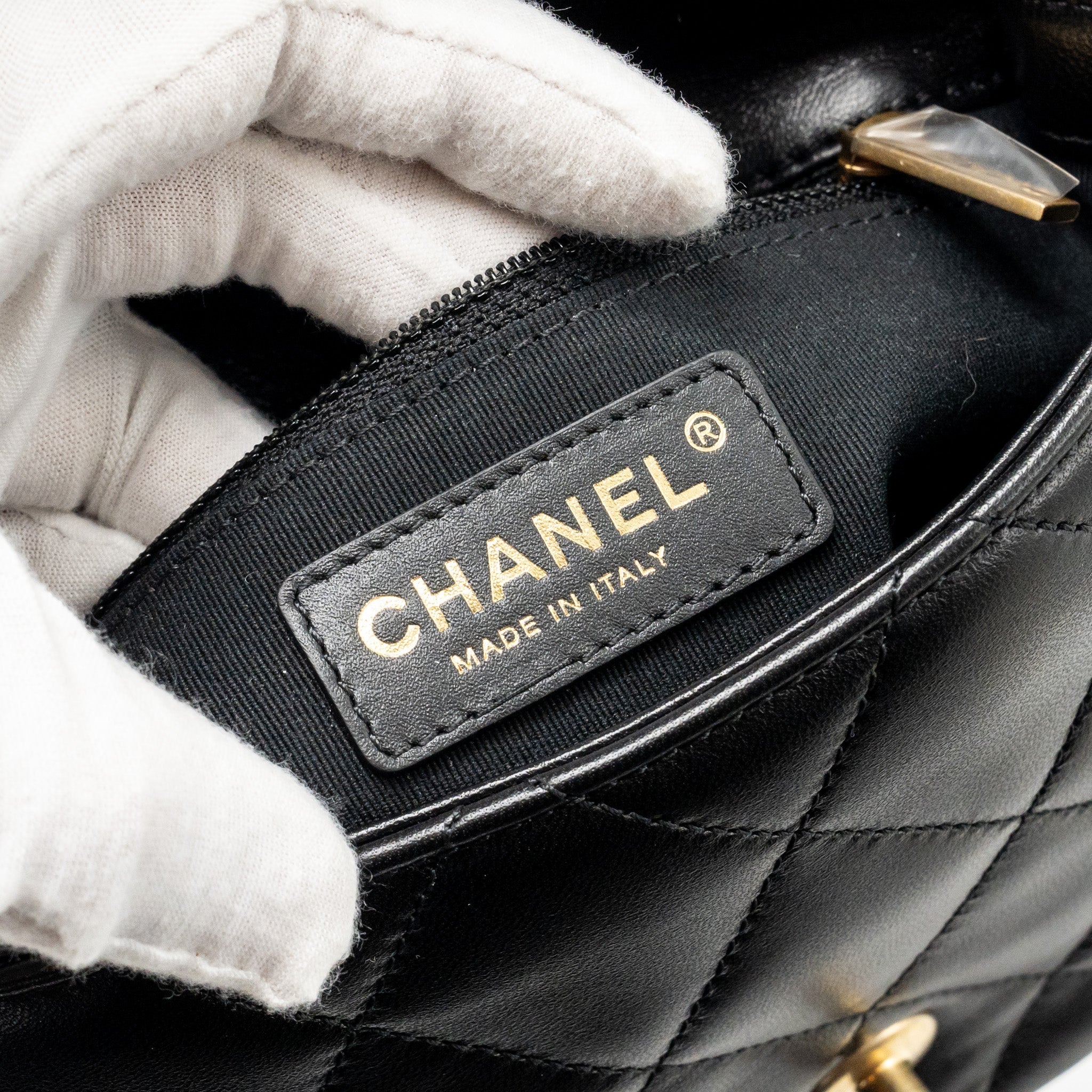 CHANEL 23B MINI FLAP BAG DETAIL CHAIN LAMBSKIN BLACK GHW(MICROCHIP)