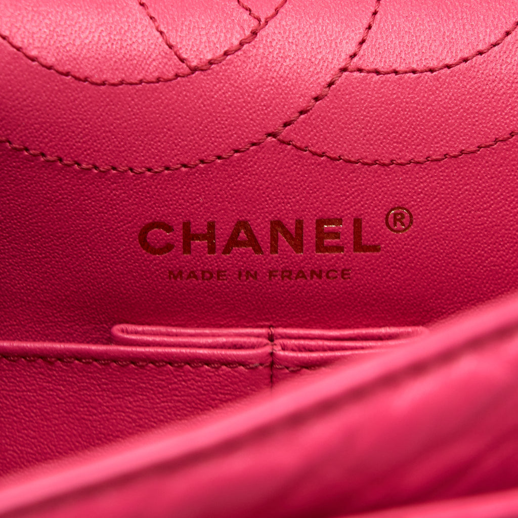 CHANEL SMALL 2.55 REISSUE AGED CALFSKIN HOT PINK BRUSHED GHW