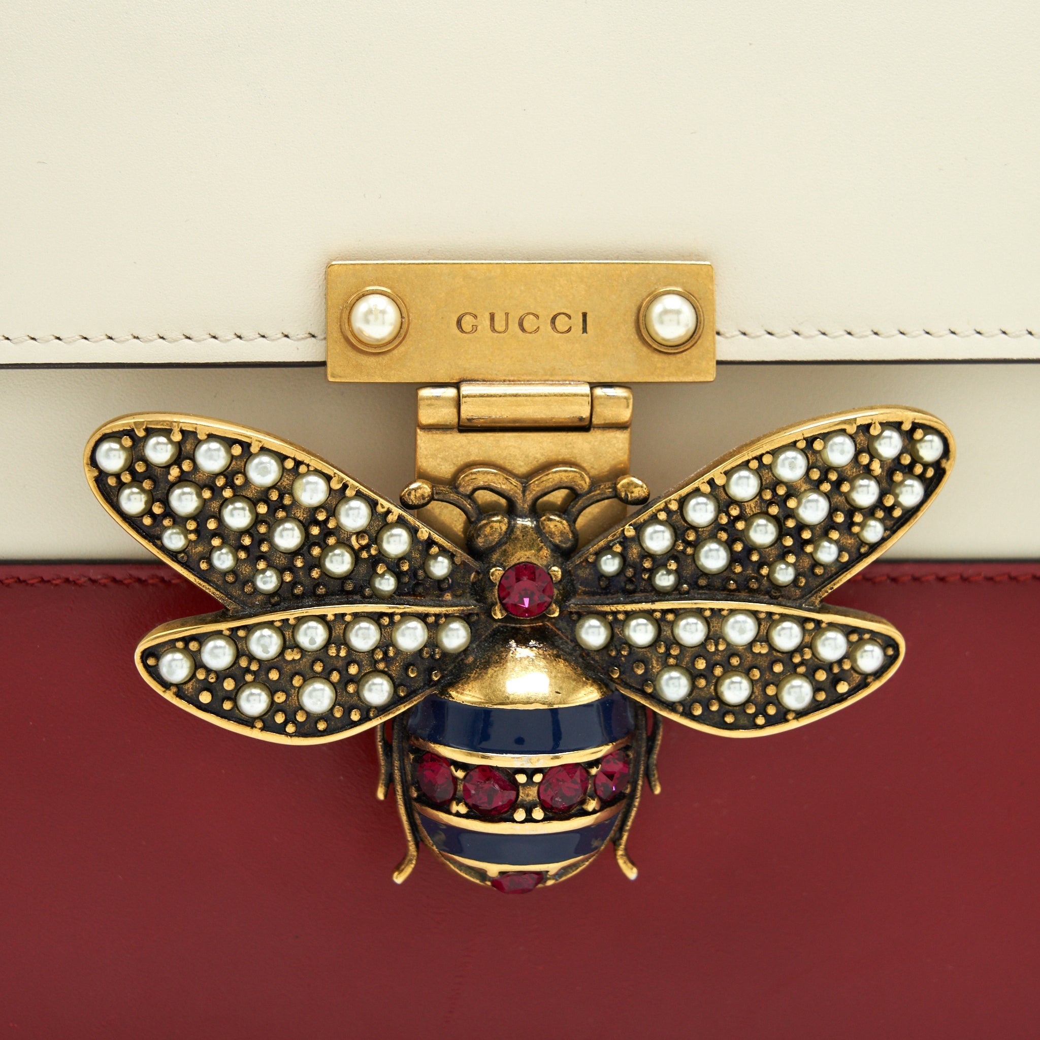 GUCCI QUEEN MARGARET TOP HANDLE BAG WHITE/ RED