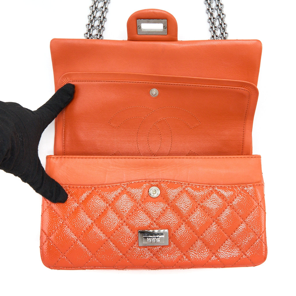 CHANEL SMALL 2.55 REISSUE FLAP BAG PATENT ORANGE SHW