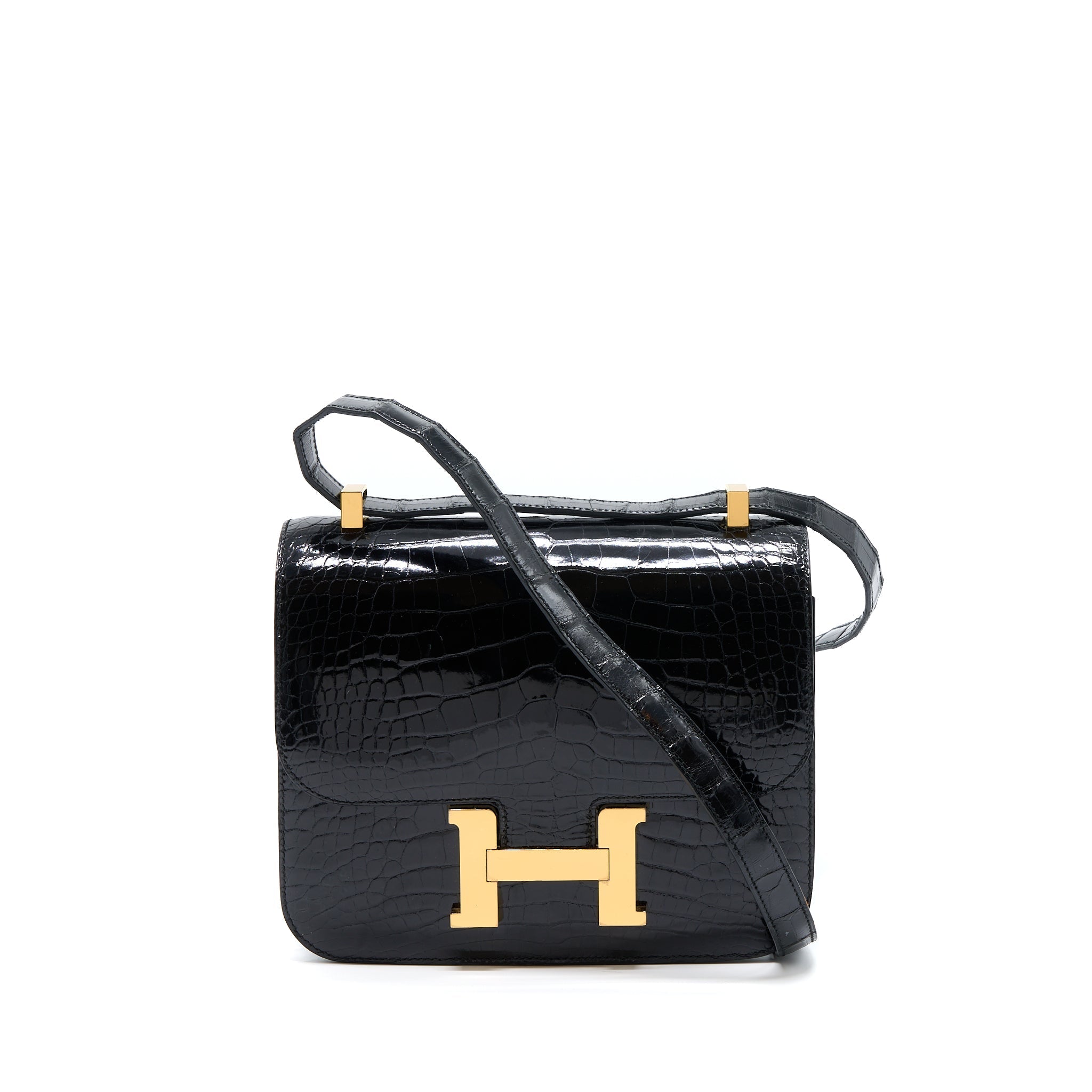 HERMES CONSTANCE 24 SHINY ALLIGATOR LEATHER BLACK GHW
