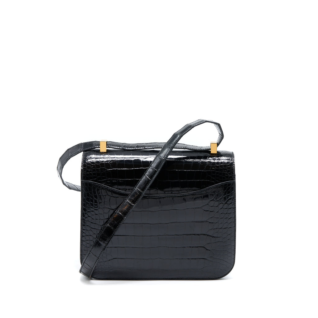 HERMES CONSTANCE 24 SHINY ALLIGATOR LEATHER BLACK GHW