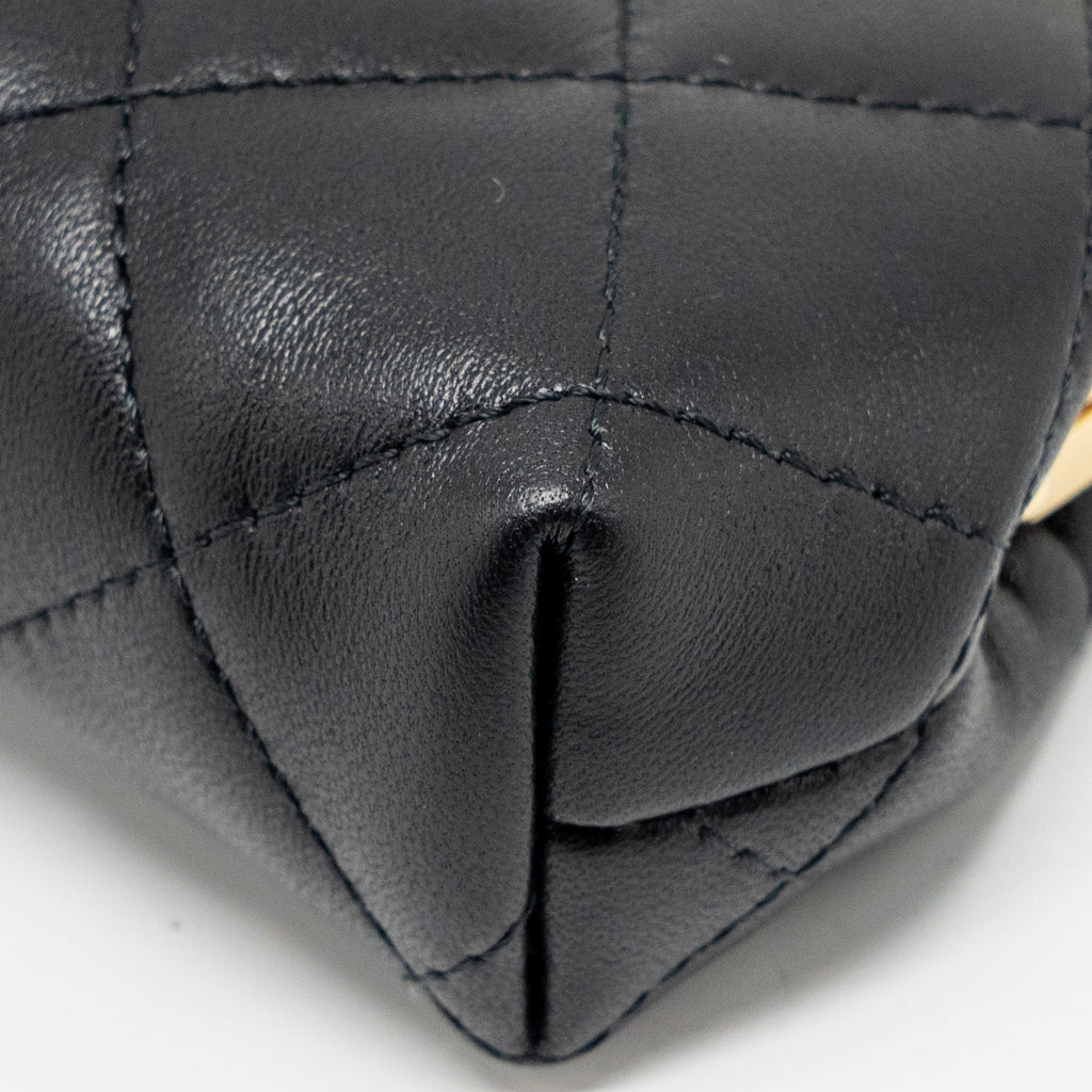 CHANEL 23P MINI COIN PURSE WITH CHAIN CALFSKIN BLACK LGHW(MICROCHIP)