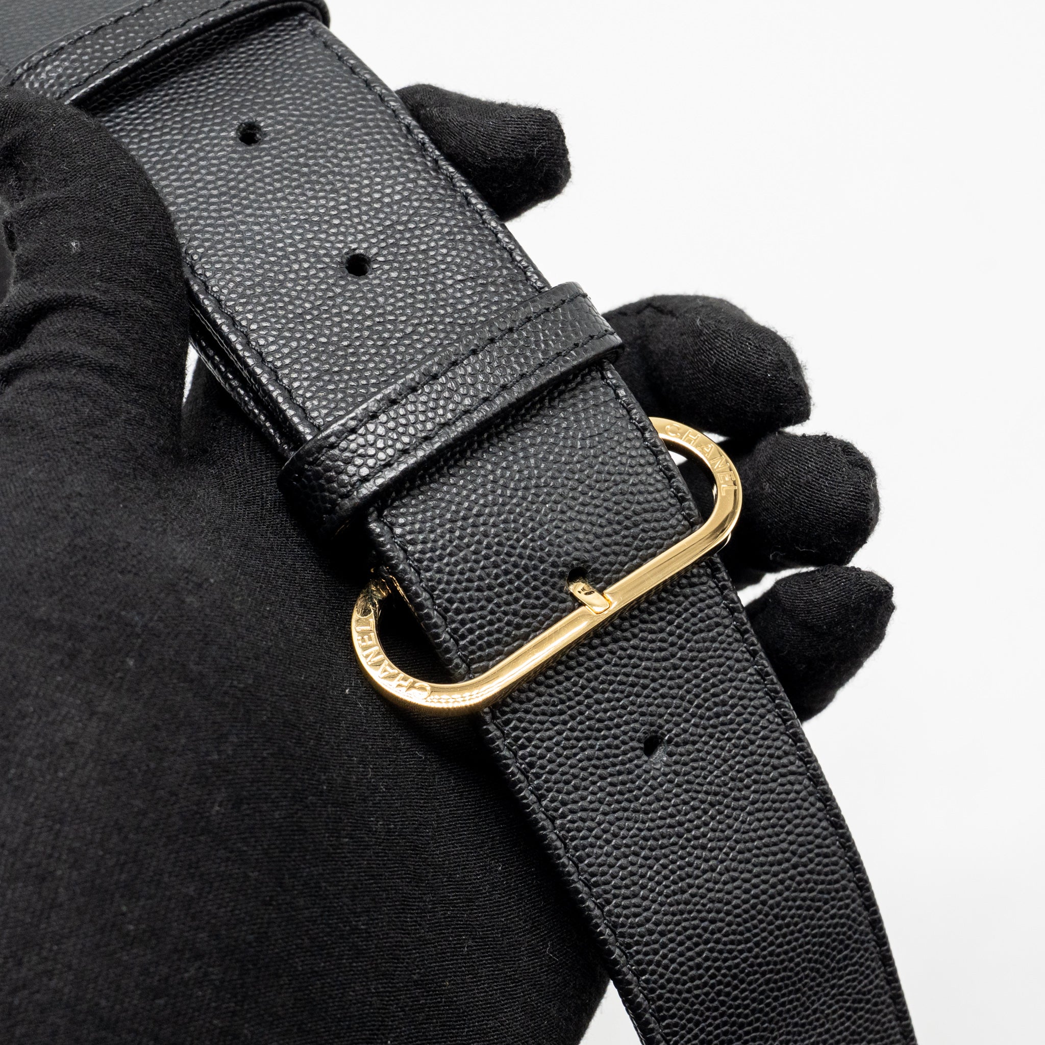 CHANEL 19C CAPTAIN GOLD BELT WAIST BAG CAVIAR BLACK GHW