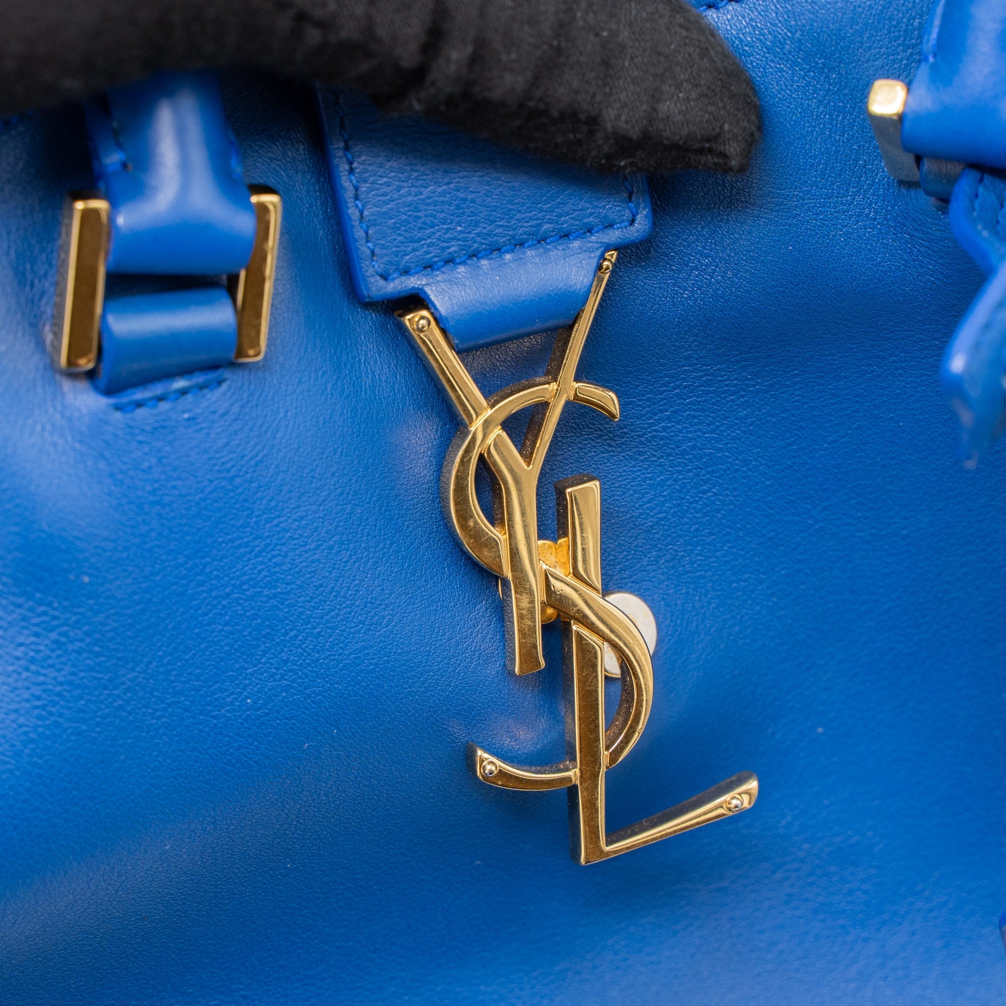 SAINT LAURENT CABAS TOTE BAG CALFSKIN BLUE GHW