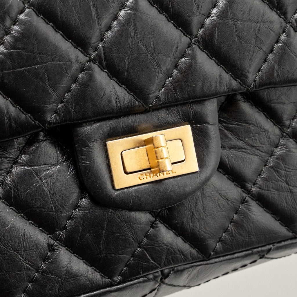 CHANEL LARGE 2.55 REISSUE FLAP BAG AGED CALFSKIN BLACK GHW