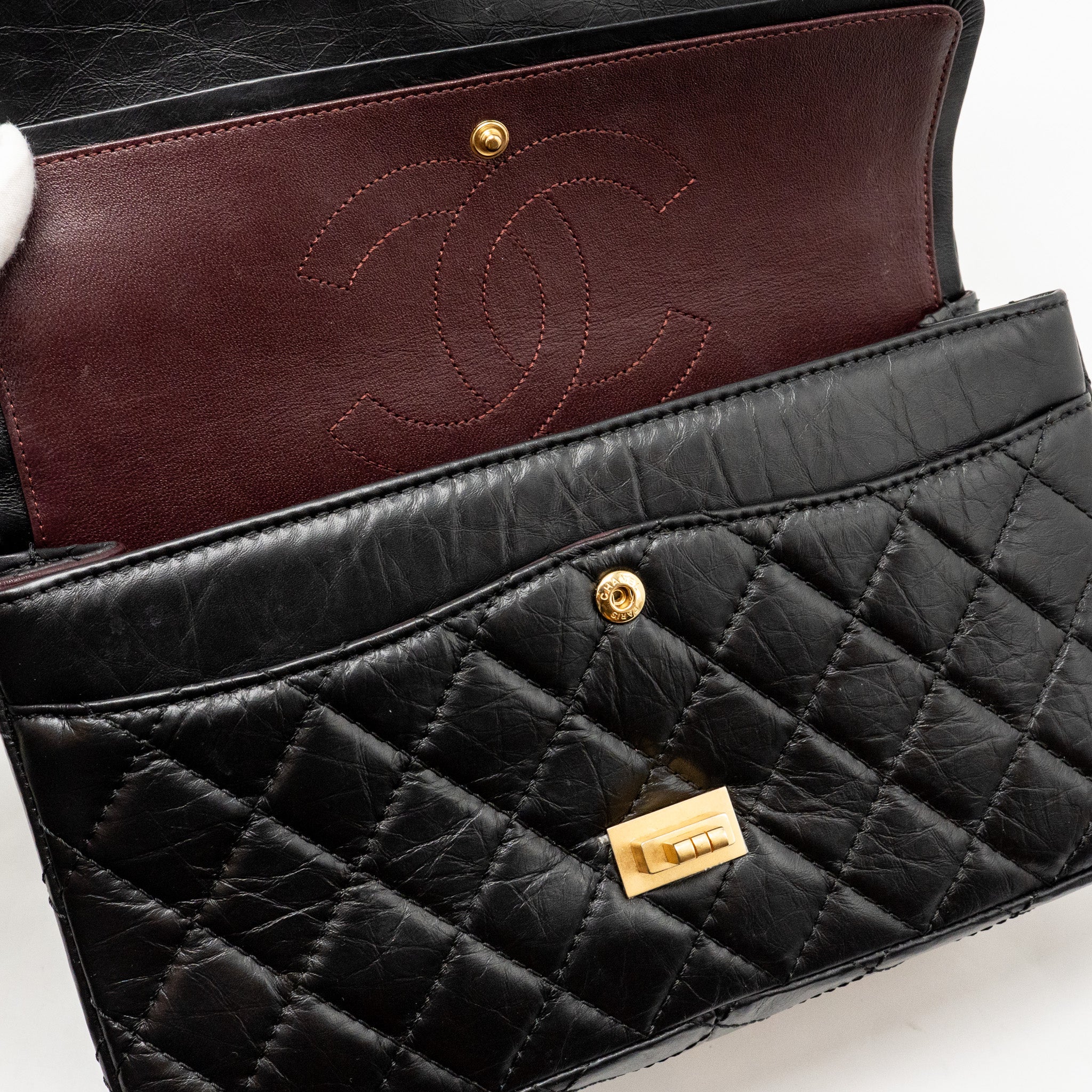 CHANEL LARGE 2.55 REISSUE FLAP BAG AGED CALFSKIN BLACK GHW