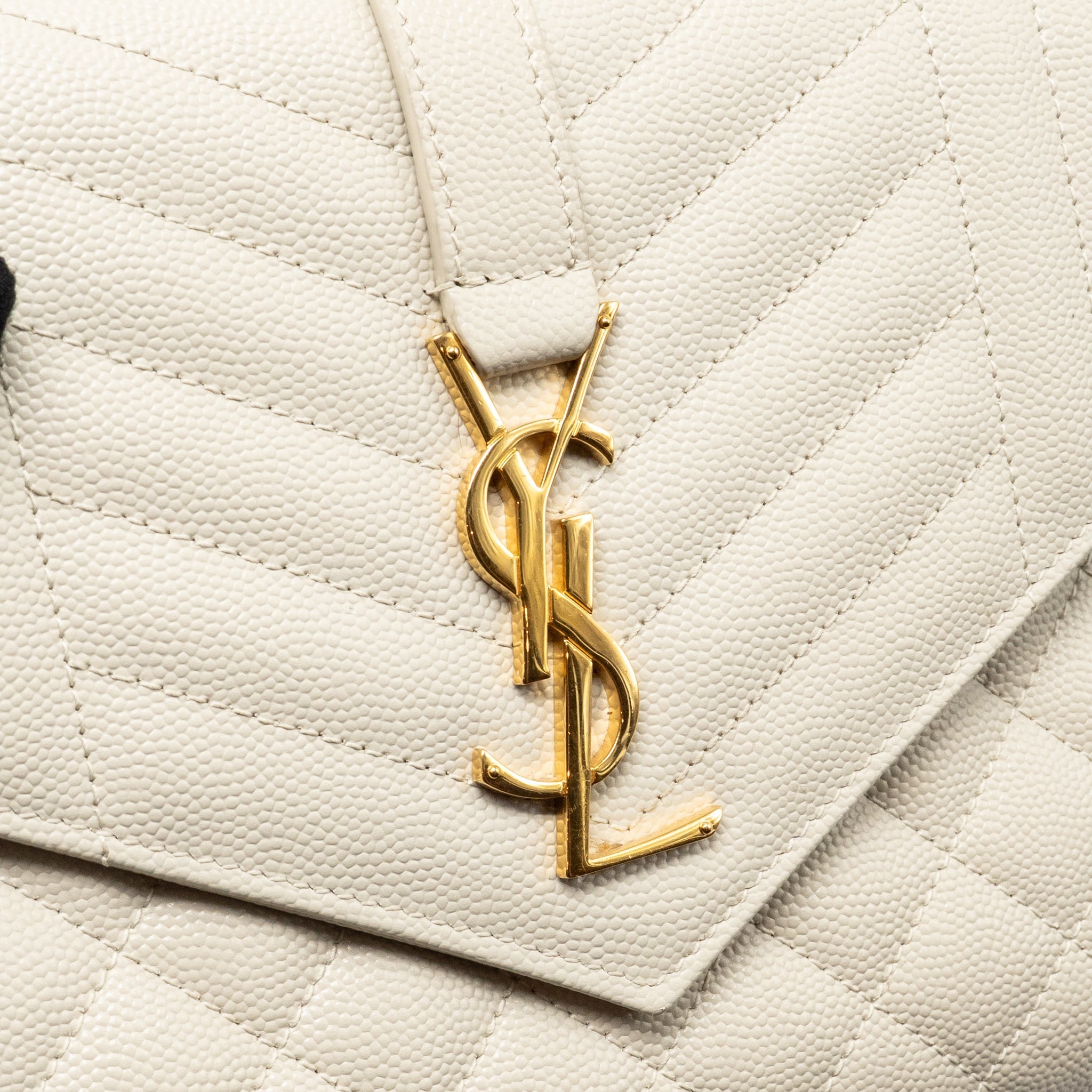 SAINT LAURENT ENVELOPE FLAP POUCH GRAINED CALFSKIN BLANC VINTAGE GHW