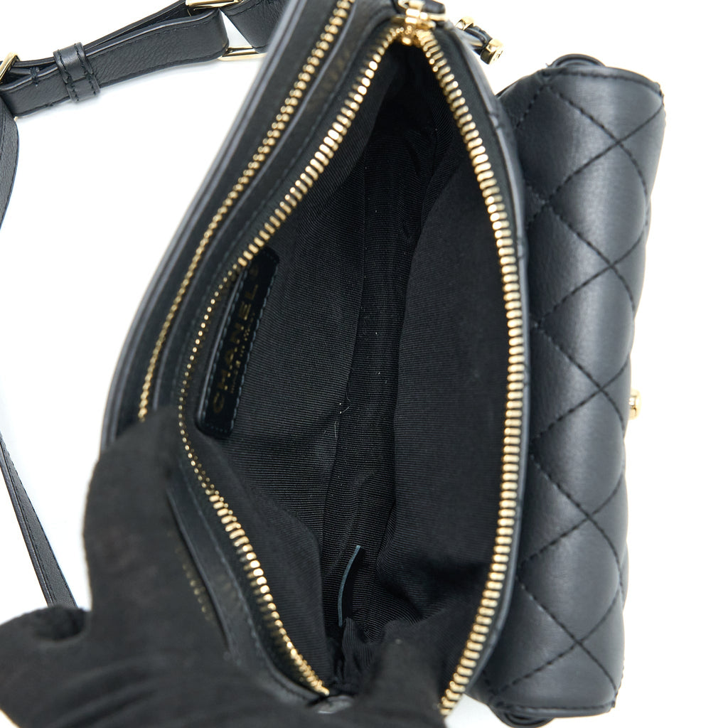 CHANEL QUILTED WAIST BAG CALFSKIN BLACK LGHW