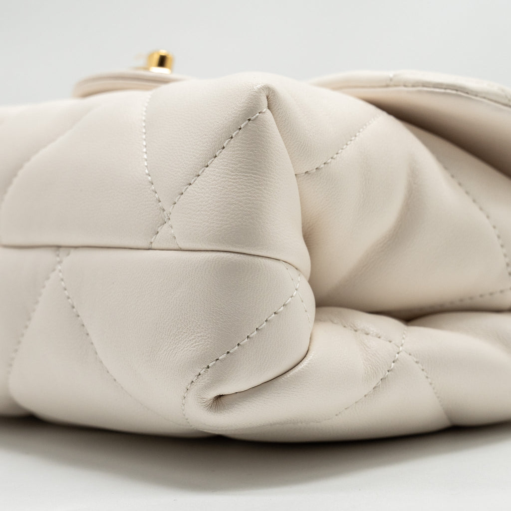 CHANEL 22B CHAIN CUSHION FLAP BAG LAMBSKIN WHITE GHW (MICROCHIP)