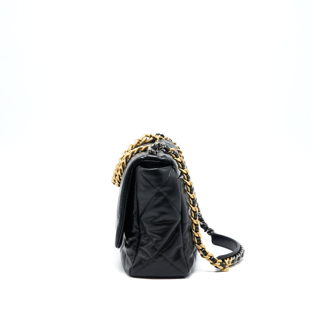 CHANEL MAXI 19 BAG GOATSKIN BLACK MULTICOLOUR HARDWARE