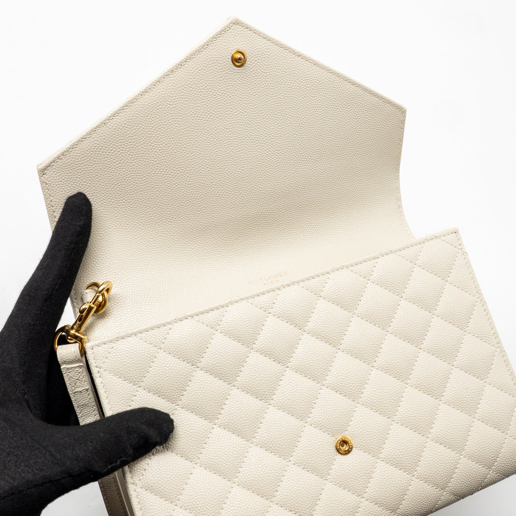 SAINT LAURENT ENVELOPE FLAP POUCH GRAINED CALFSKIN BLANC VINTAGE GHW