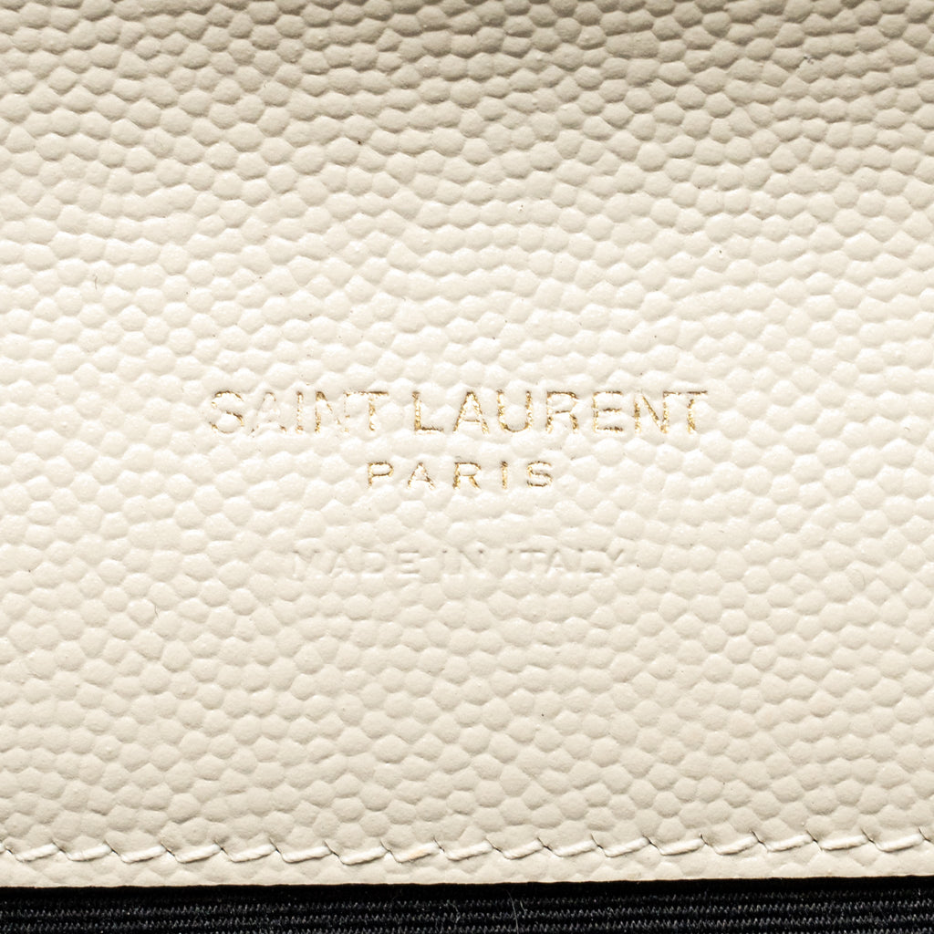SAINT LAURENT ENVELOPE FLAP POUCH GRAINED CALFSKIN BLANC VINTAGE GHW