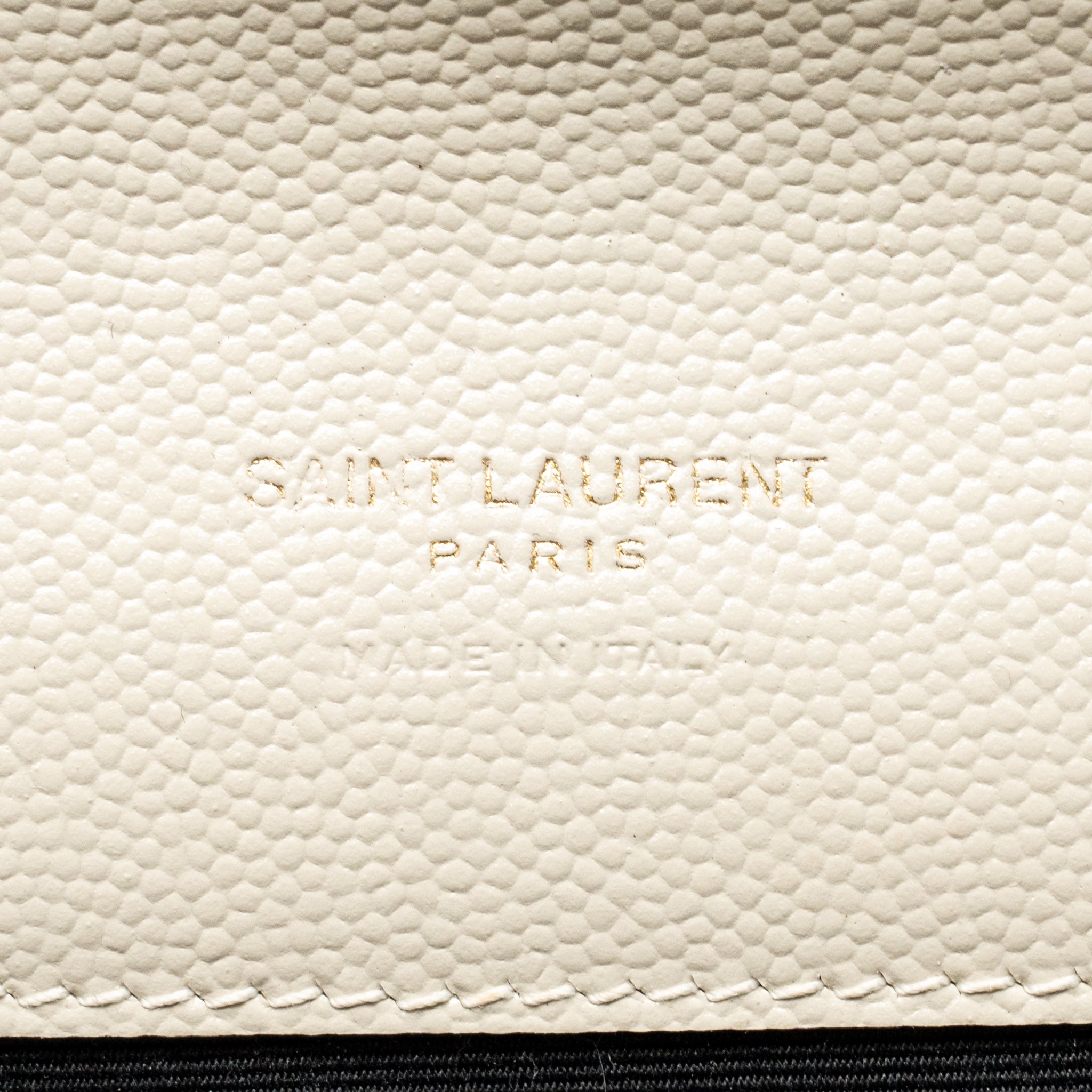 SAINT LAURENT ENVELOPE FLAP POUCH GRAINED CALFSKIN BLANC VINTAGE GHW