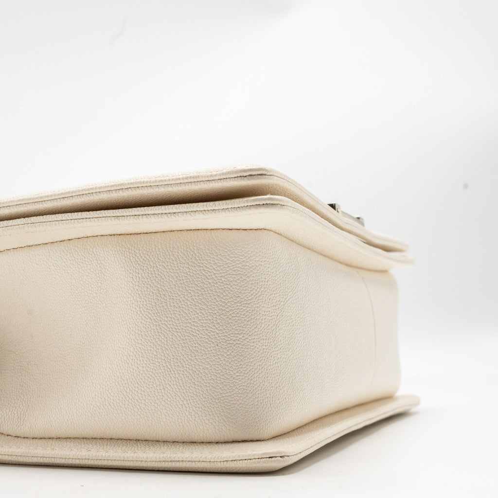 CHANEL MEDIUM BOY BAG CAVIAR WHITE LGHW
