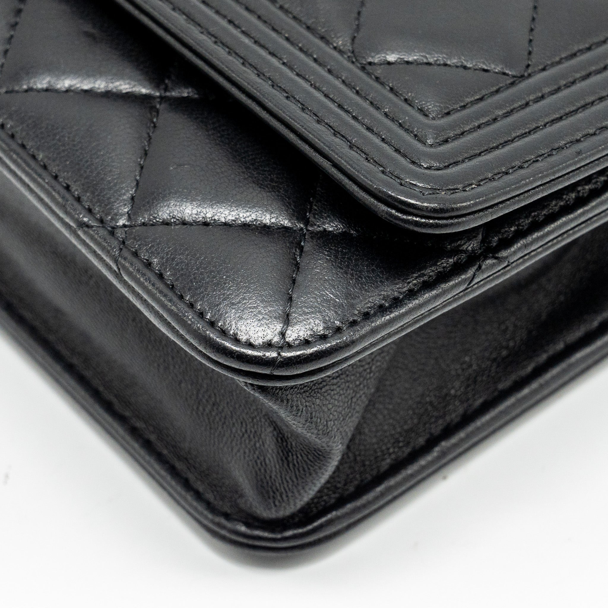 CHANEL BOY WALLET ON CHAIN LAMBSKIN BLACK GHW