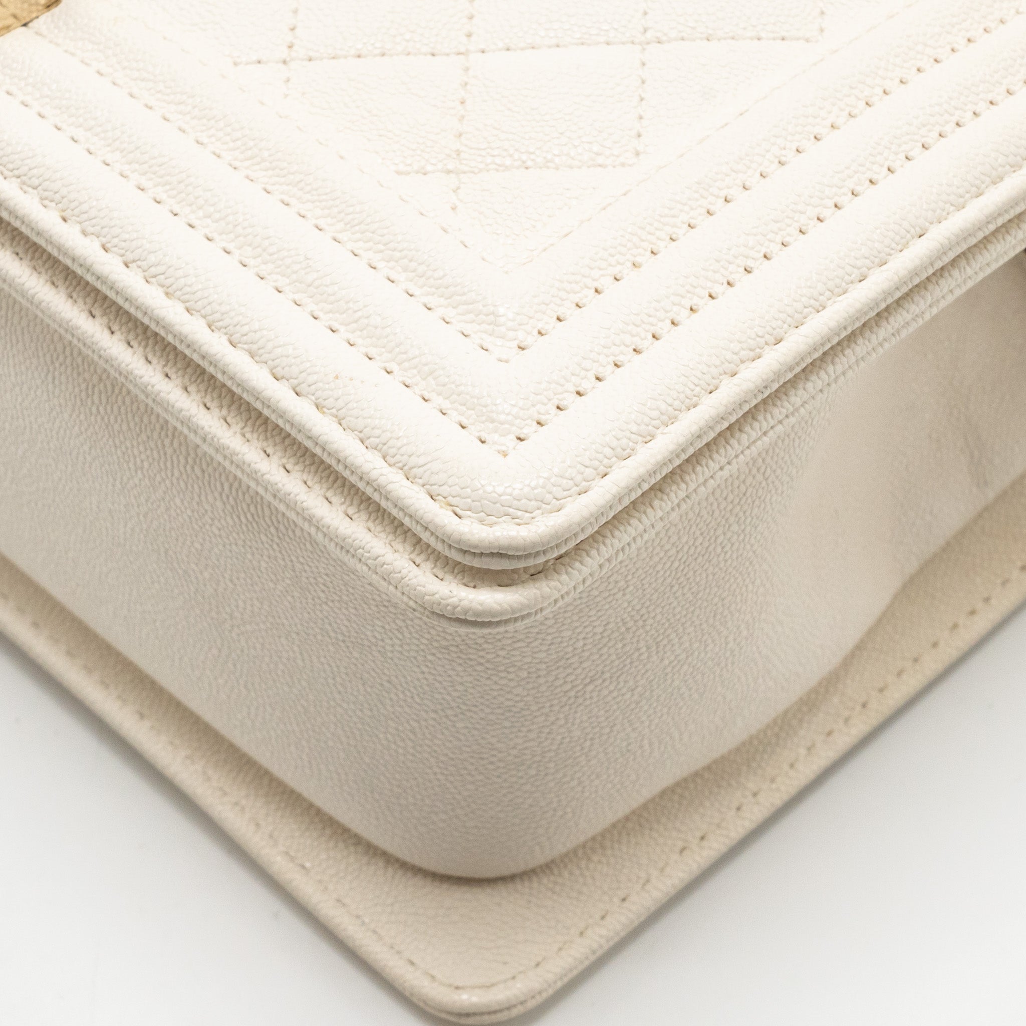 CHANEL MEDIUM BOY BAG CAVIAR WHITE LGHW