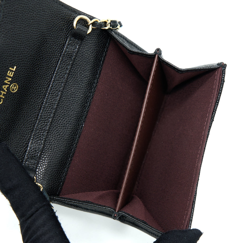 CHANEL CARD HOLDER ON CHAIN CAVIAR BLACK LGHW