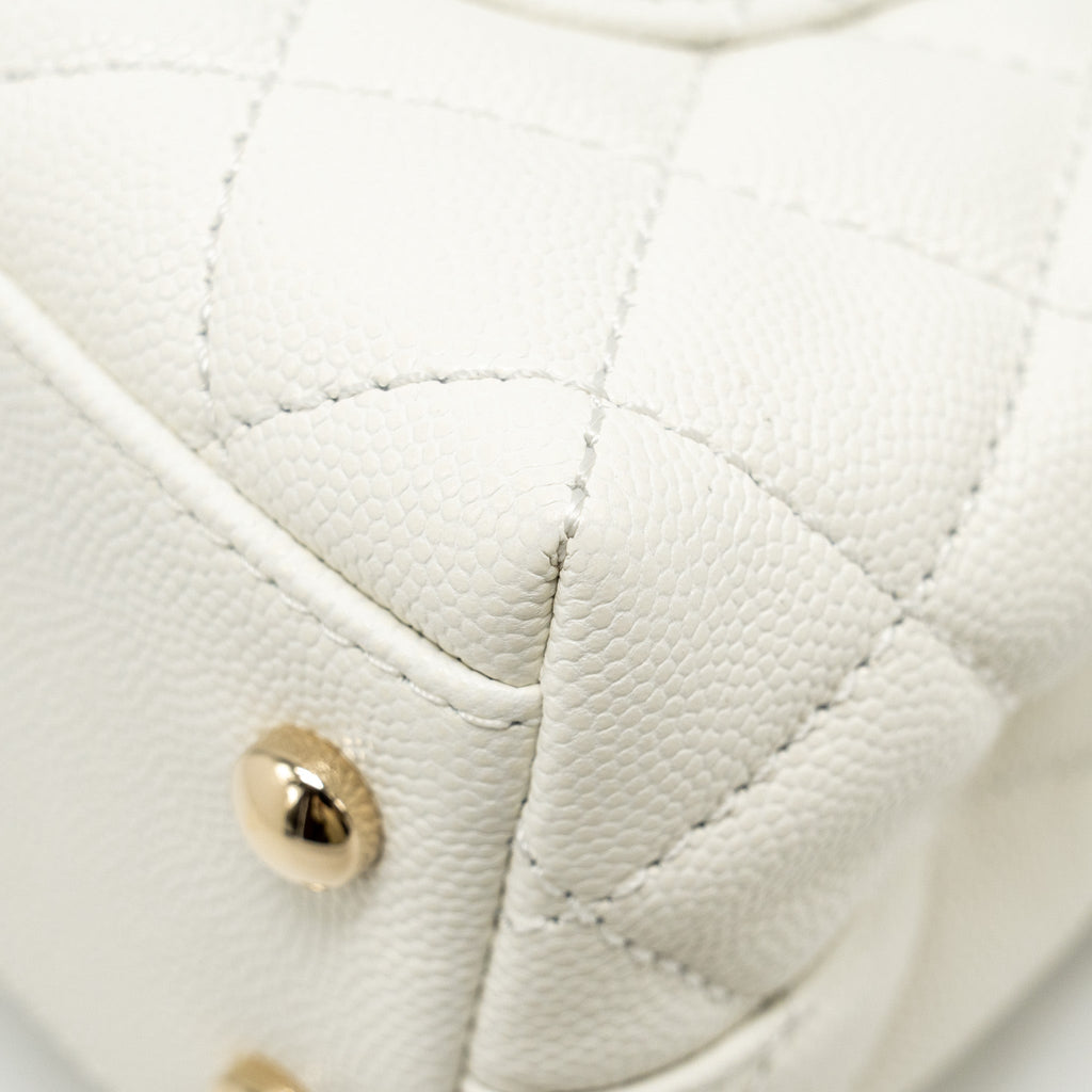CHANEL MINI COCO HANDLE CAVIAR WHITE LGHW (MICROCHIP)