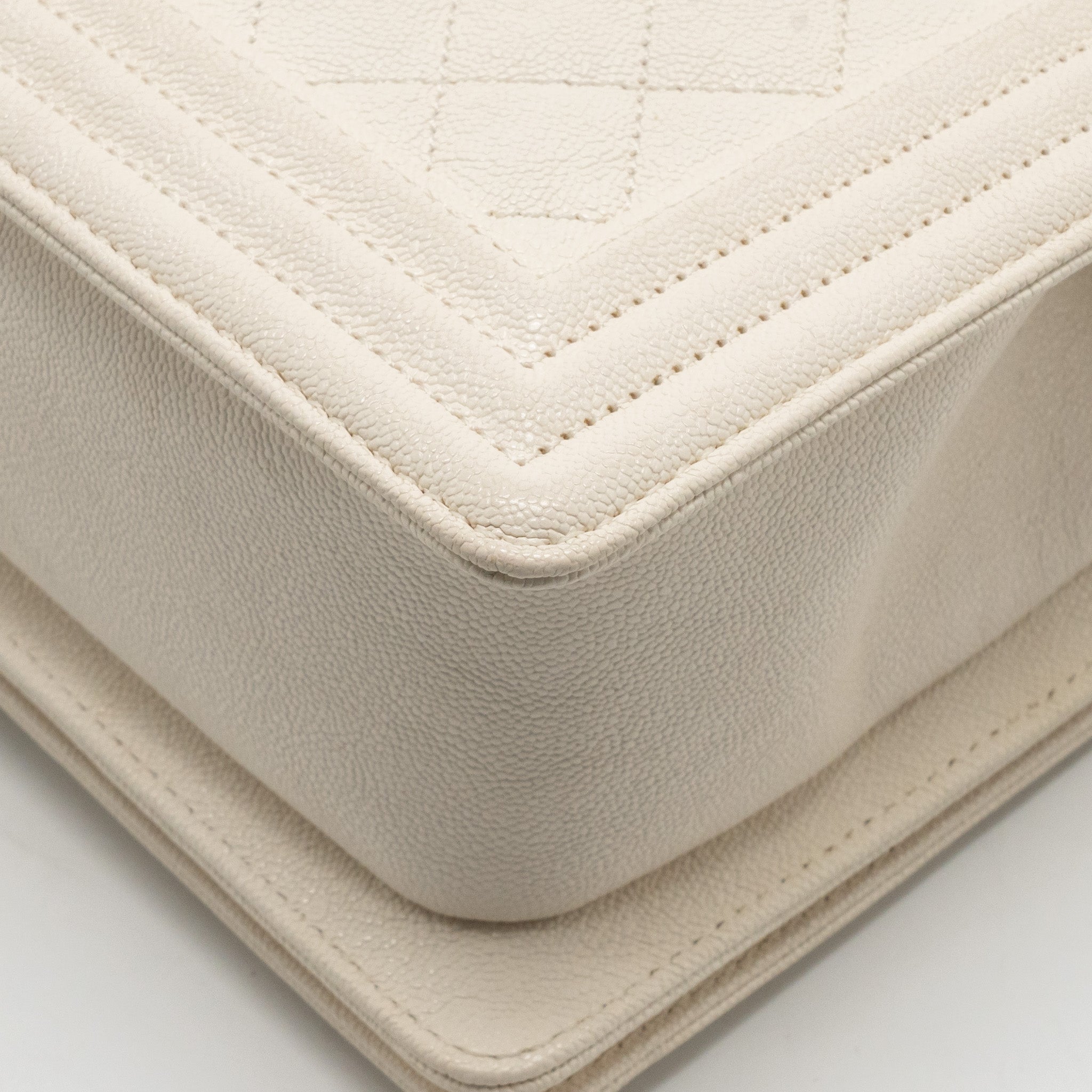 CHANEL MEDIUM BOY BAG CAVIAR WHITE LGHW