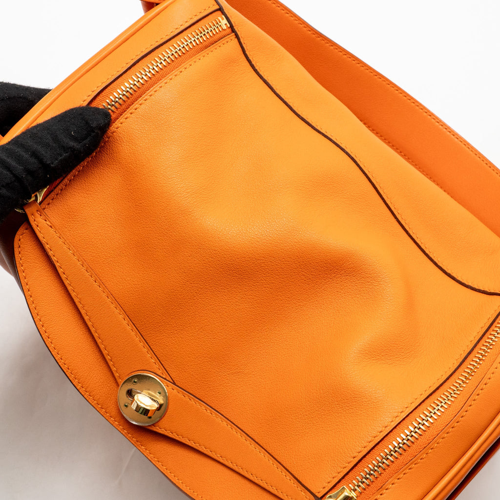 HERMES LINDY 30 SWIFT LEATHER ORANGE / RED LGHW