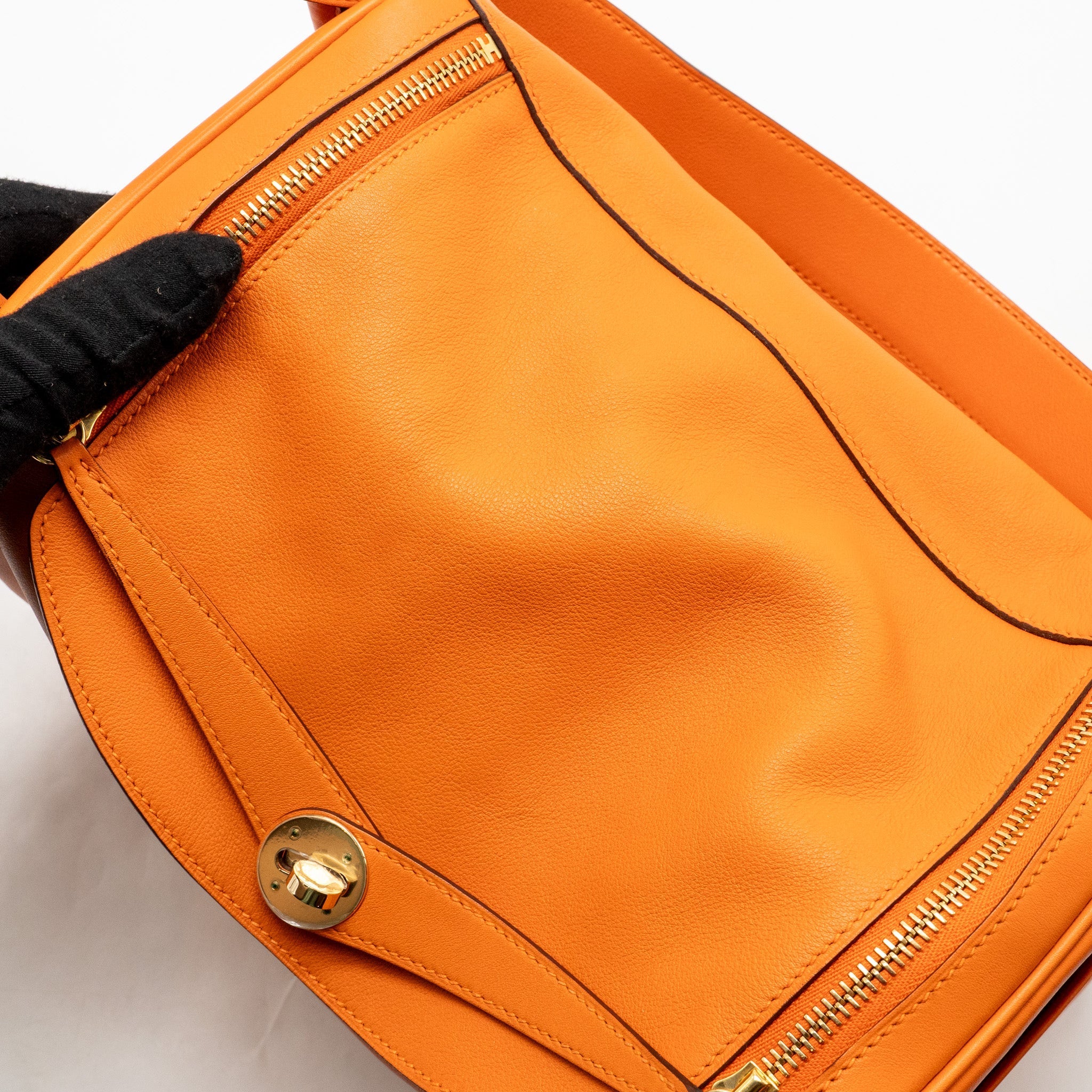 HERMES LINDY 30 SWIFT LEATHER ORANGE / RED LGHW