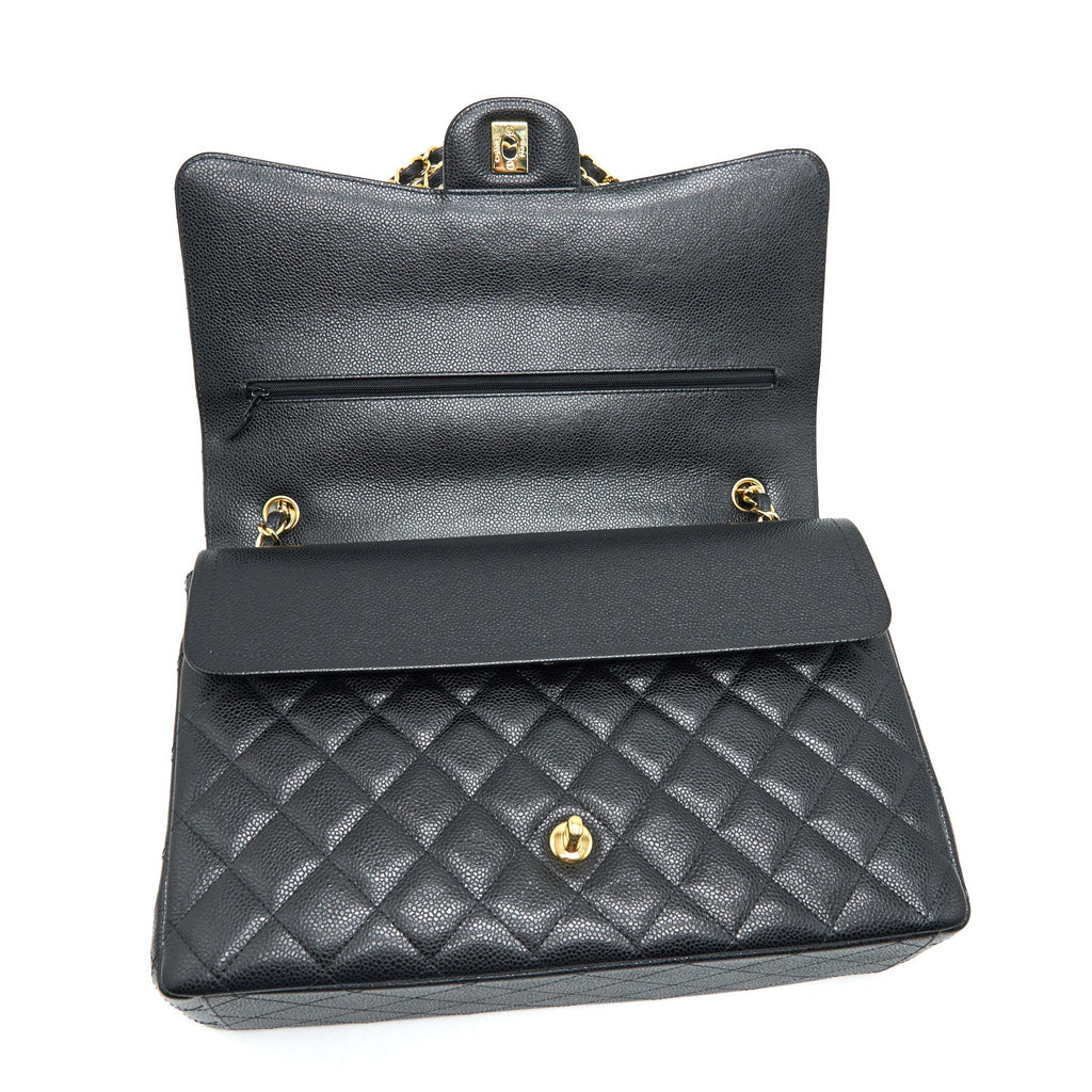 CHANEL MAXI CLASSIC DOUBLE FLAP CAVIAR BLACK GHW SERIAL 20