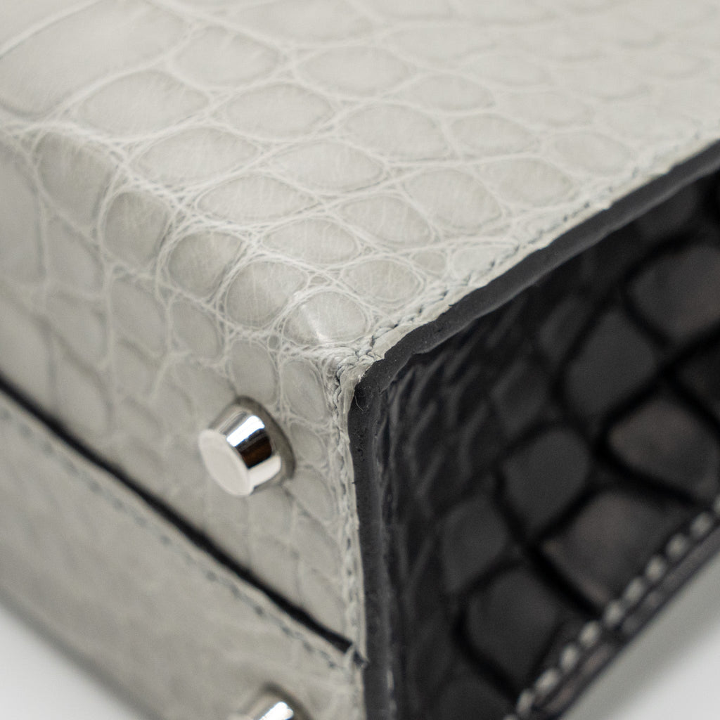 HERMES MINI KELLY II ALLIGATOR MISSISSIPPIENSIS MATT GRIS PERLE / BLACK SHW