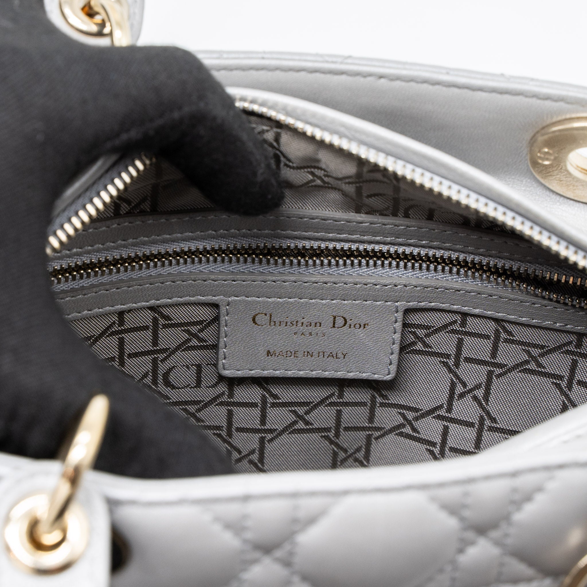 DIOR MEDIUM LADY DIOR LAMBSKIN GREY LGHW