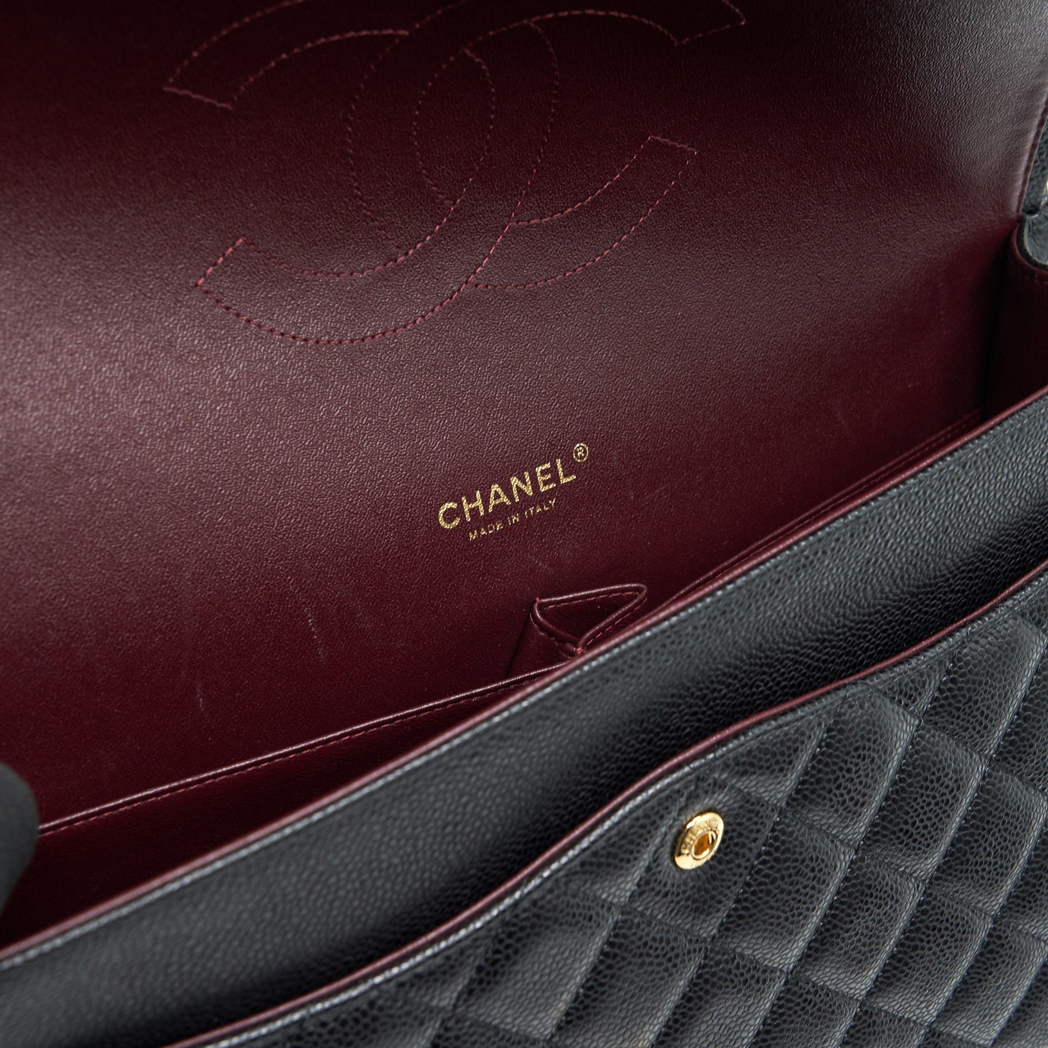 CHANEL MAXI CLASSIC DOUBLE FLAP CAVIAR BLACK GHW SERIAL 20