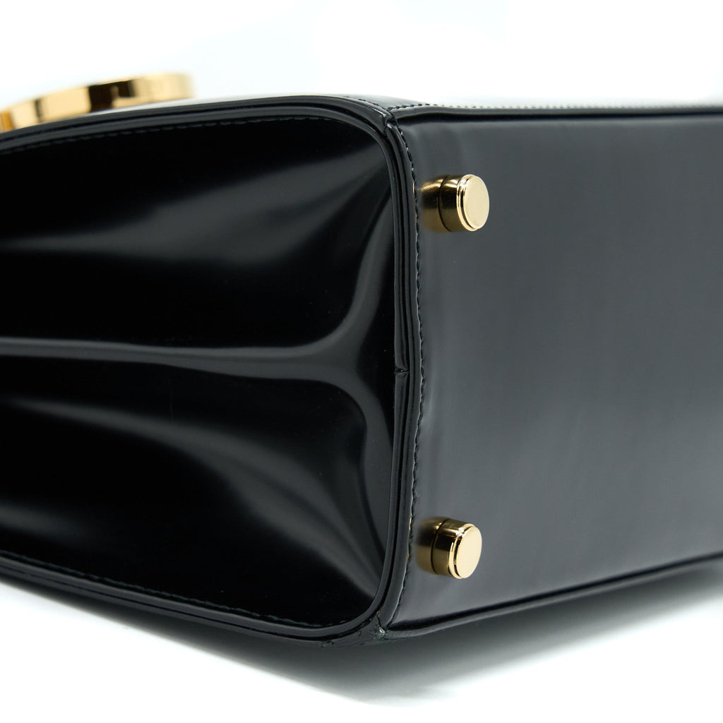 SALVATORE FERRAGAMO GANCINI TOP HANDLE BAG CALFSKIN BLACK GHW
