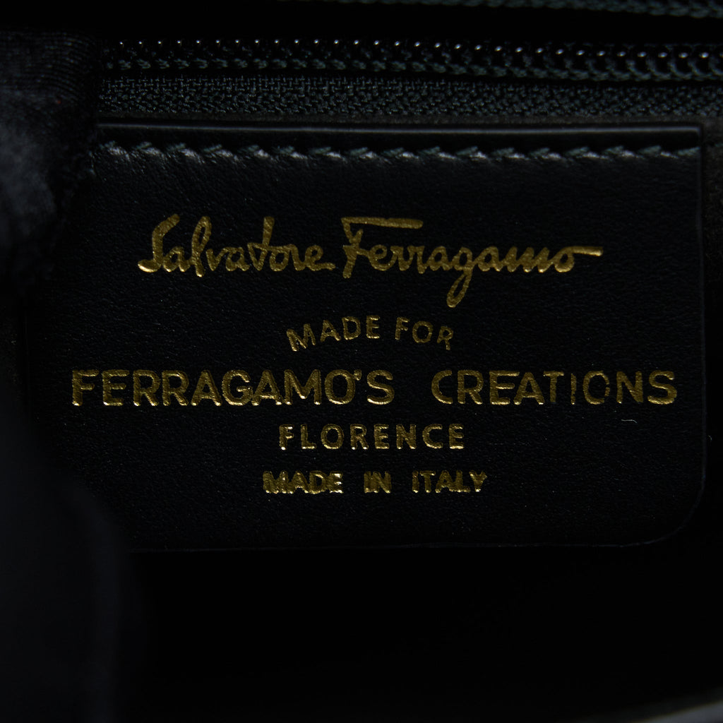 SALVATORE FERRAGAMO GANCINI TOP HANDLE BAG CALFSKIN BLACK GHW