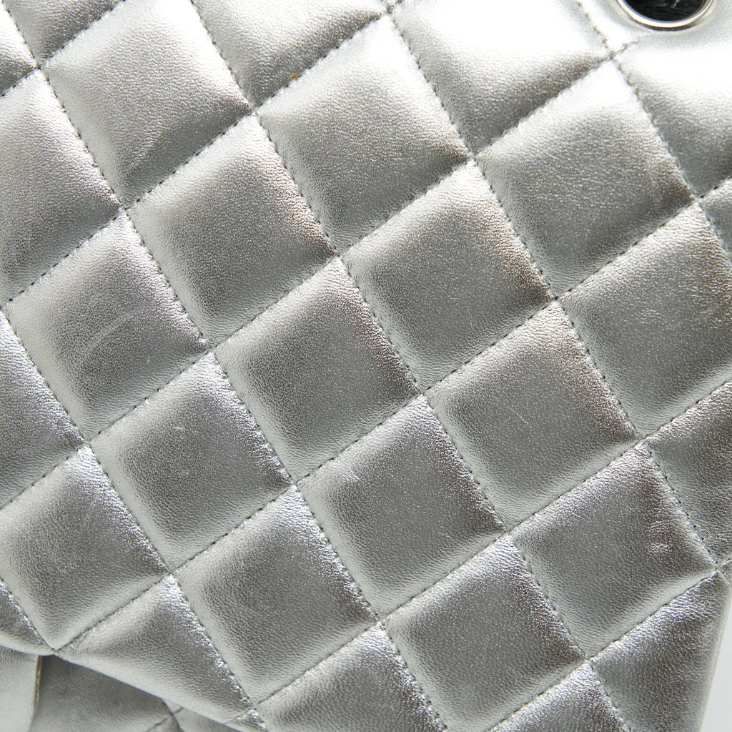 CHANEL MAXI CLASSIC DOUBLE FLAP BAG LAMBSKIN SLIVER SHW