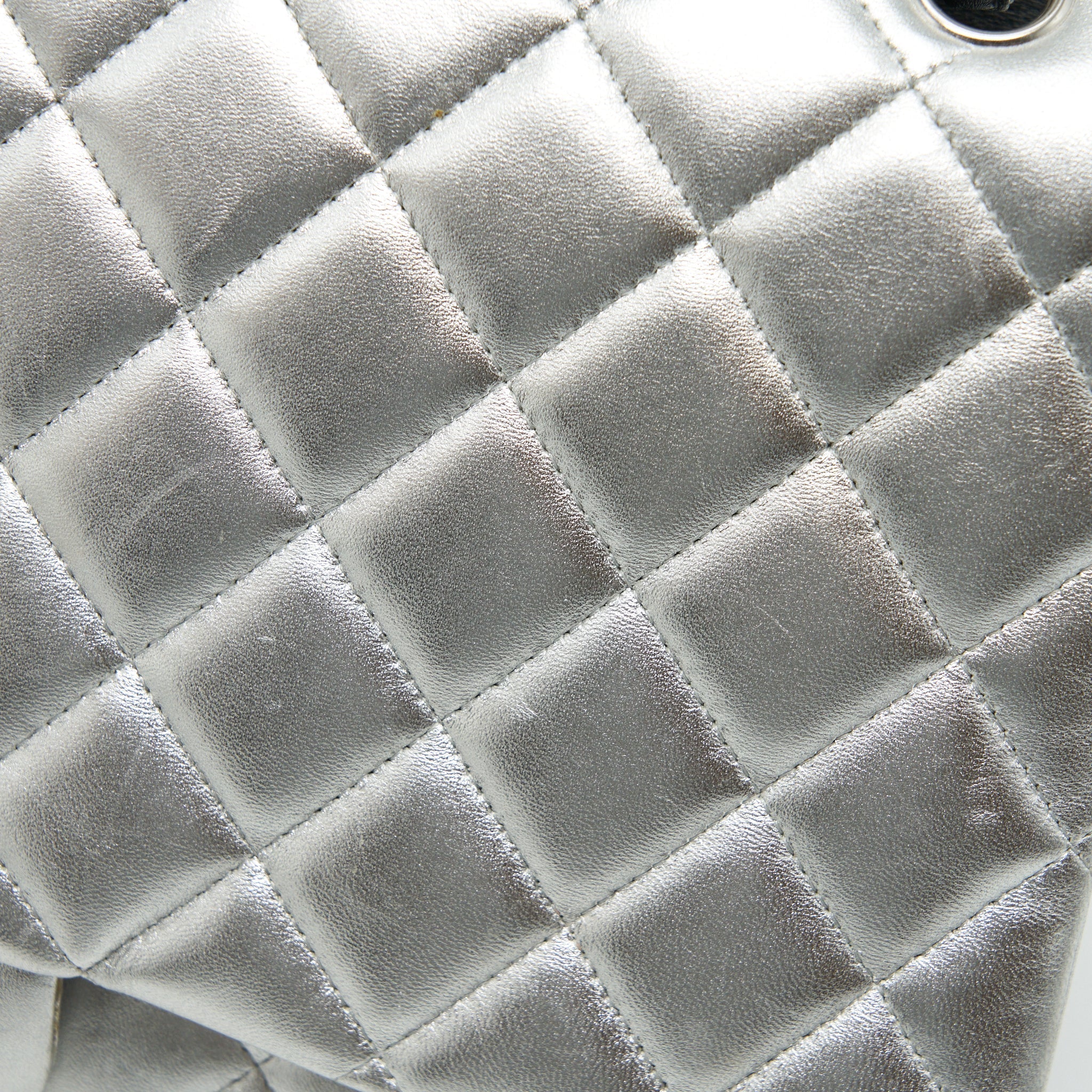 CHANEL MAXI CLASSIC DOUBLE FLAP BAG LAMBSKIN SLIVER SHW