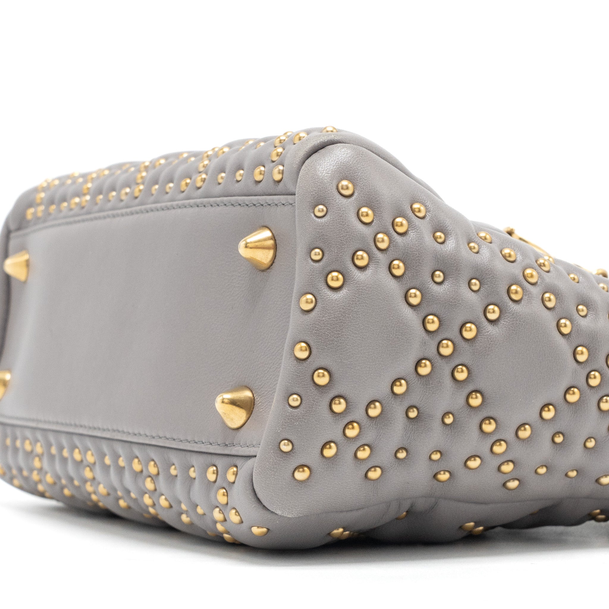 DIOR SMALL SUPPLE LADY DIOR STUDDED CALFSKIN GREY GHW