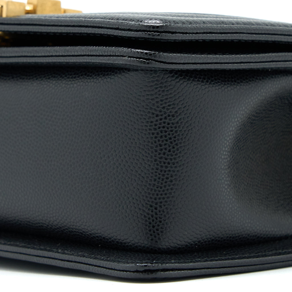 CHANEL SMALL BOY CAVIAR BLACK BRUSHED GHW (MICROCHIP)