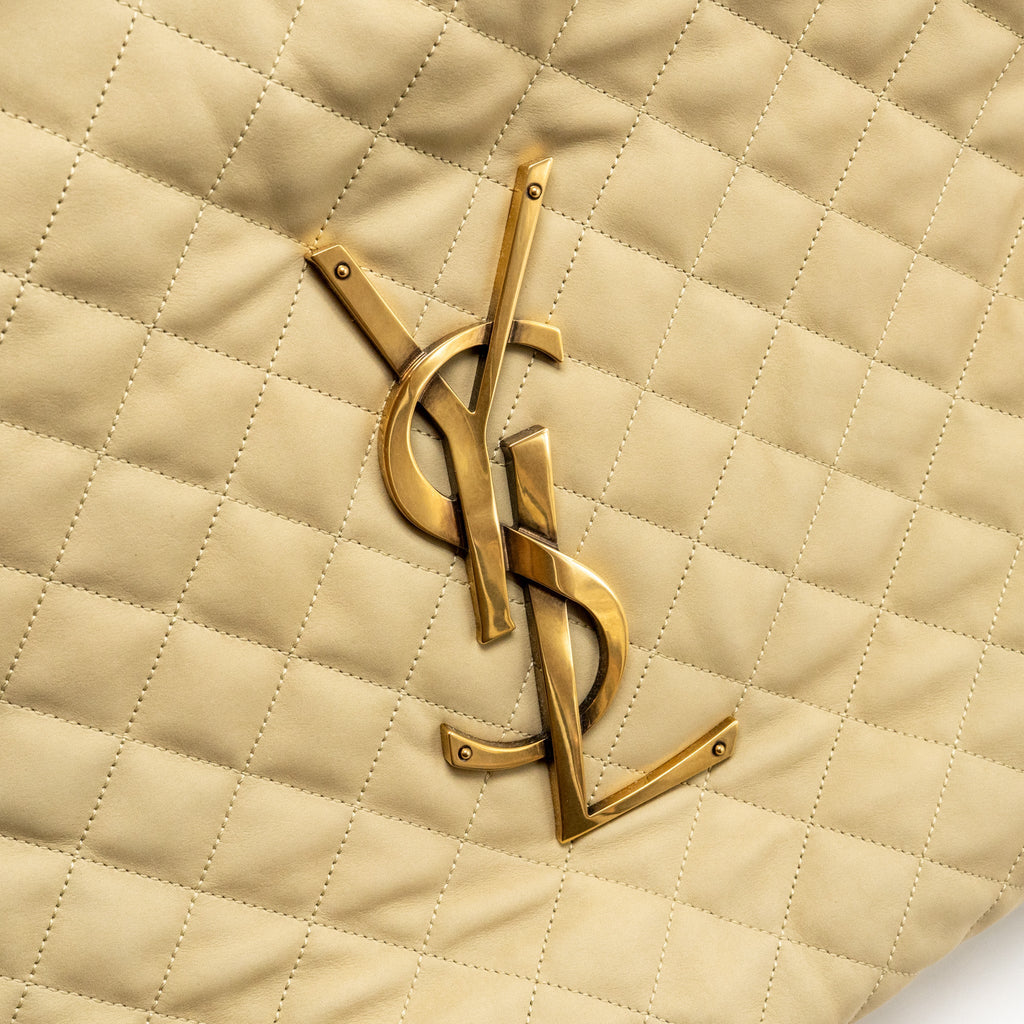 SAINT LAURENT/YSL ICARE MAXI QUILTED TOTE BAG NUBUCK SUEDE BEIGE GHW