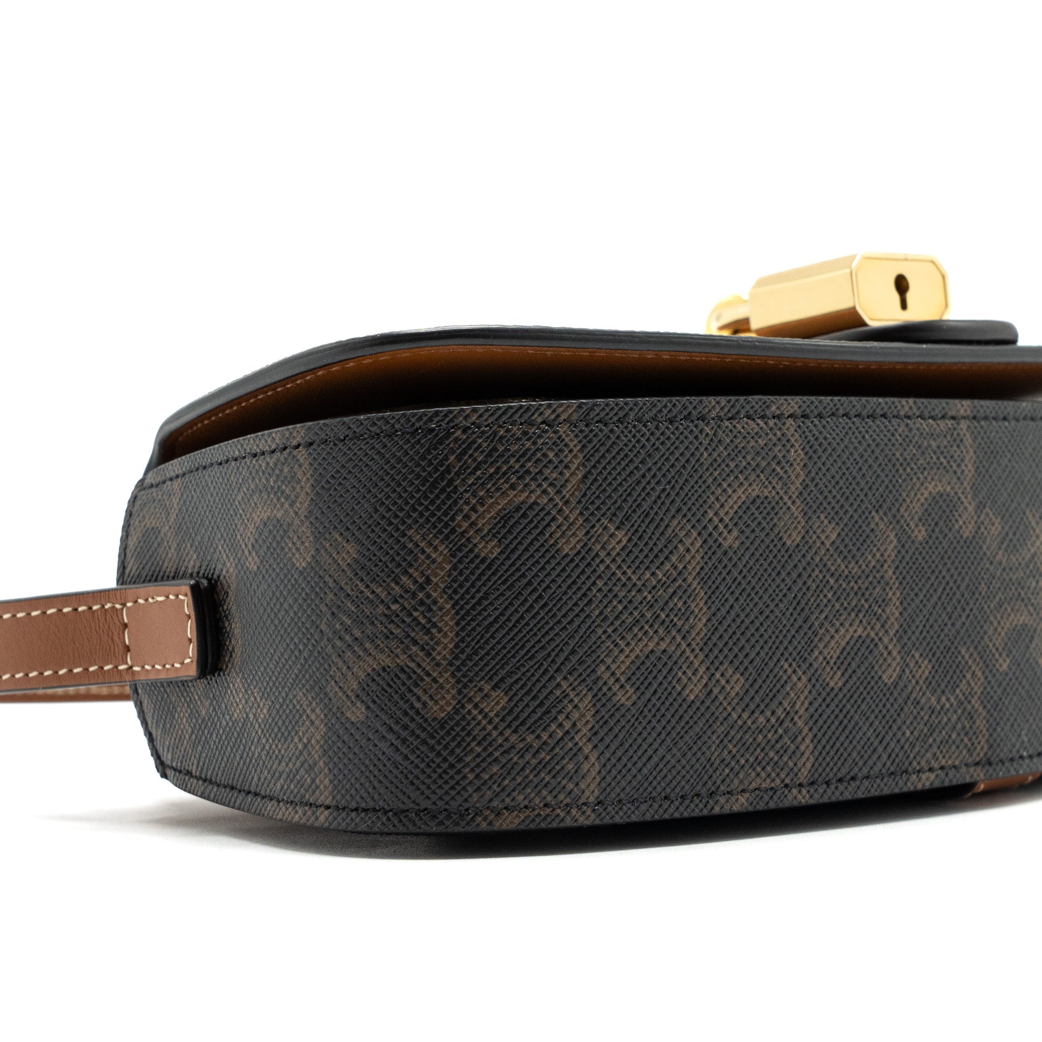 CELINE CLUTCH ON STRAP TABOU TRIOMPHE CANVAS/ CALFSKIN TAN GHW