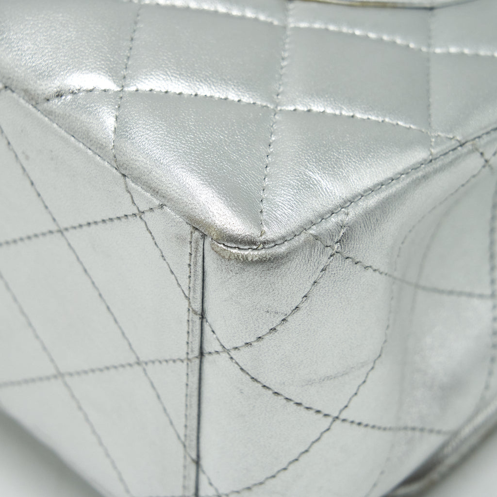 CHANEL MAXI CLASSIC DOUBLE FLAP BAG LAMBSKIN SLIVER SHW