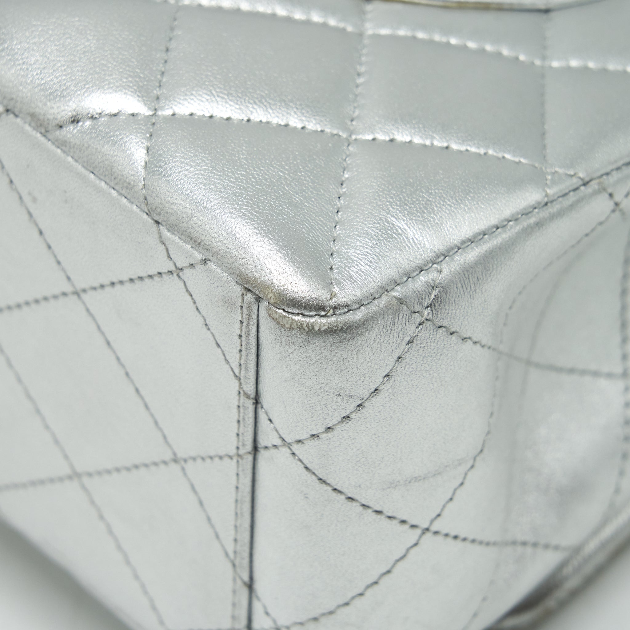 CHANEL MAXI CLASSIC DOUBLE FLAP BAG LAMBSKIN SLIVER SHW