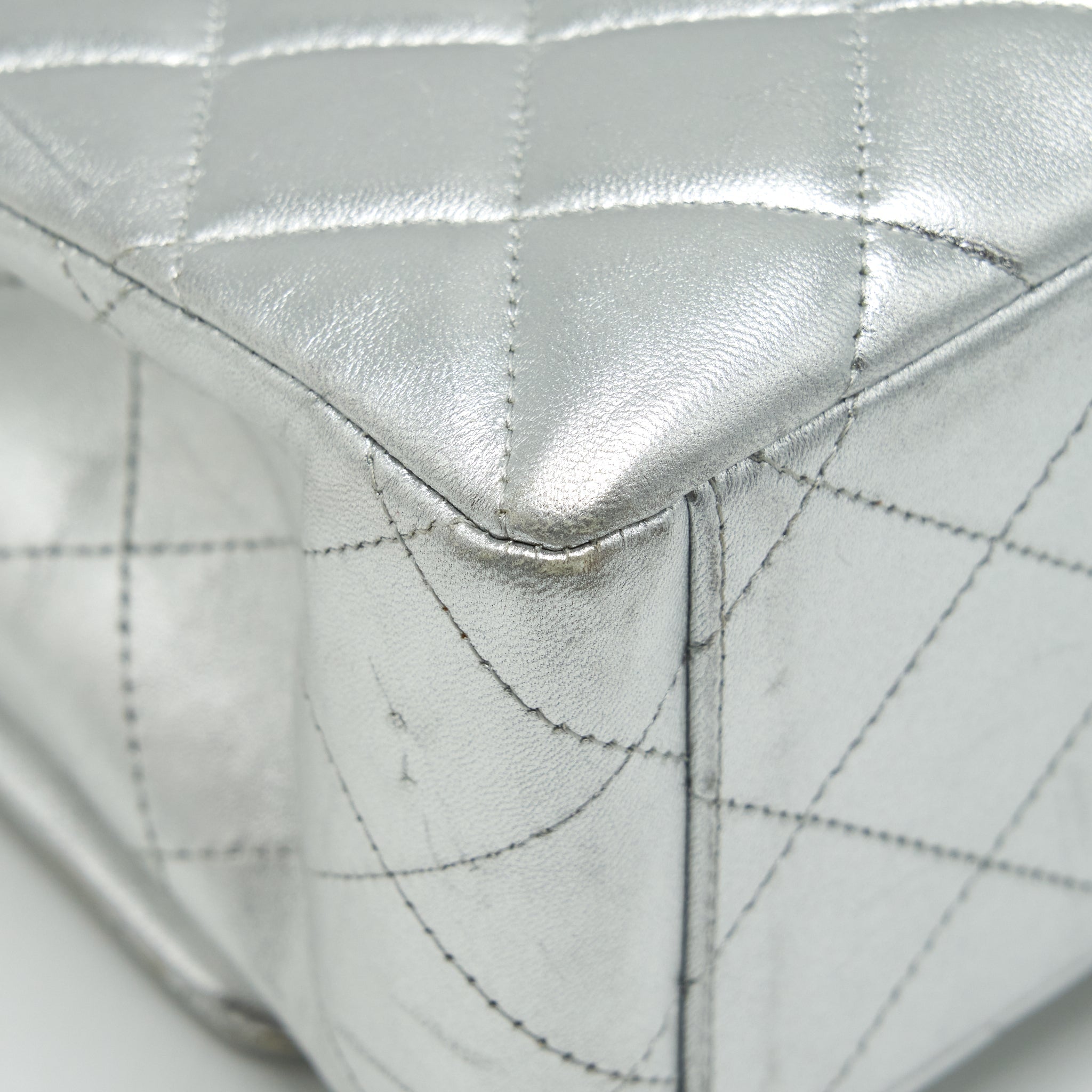 CHANEL MAXI CLASSIC DOUBLE FLAP BAG LAMBSKIN SLIVER SHW
