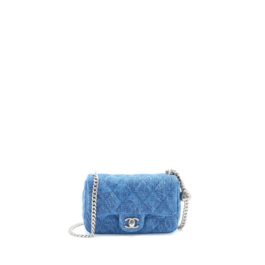 CHANEL COCO LOVE FLAP BAG CAMELLIA DENIM BLUE SHW (MICROCHIP)