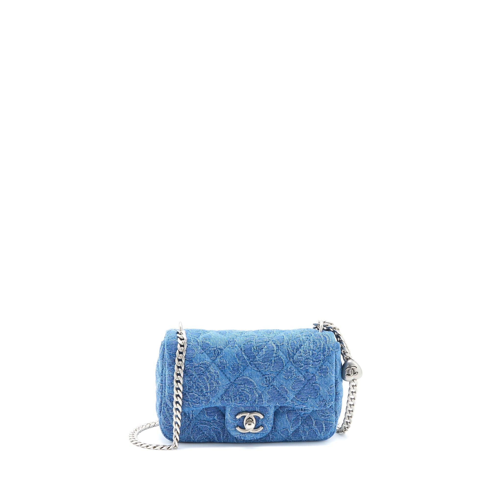 CHANEL COCO LOVE FLAP BAG CAMELLIA DENIM BLUE SHW (MICROCHIP)