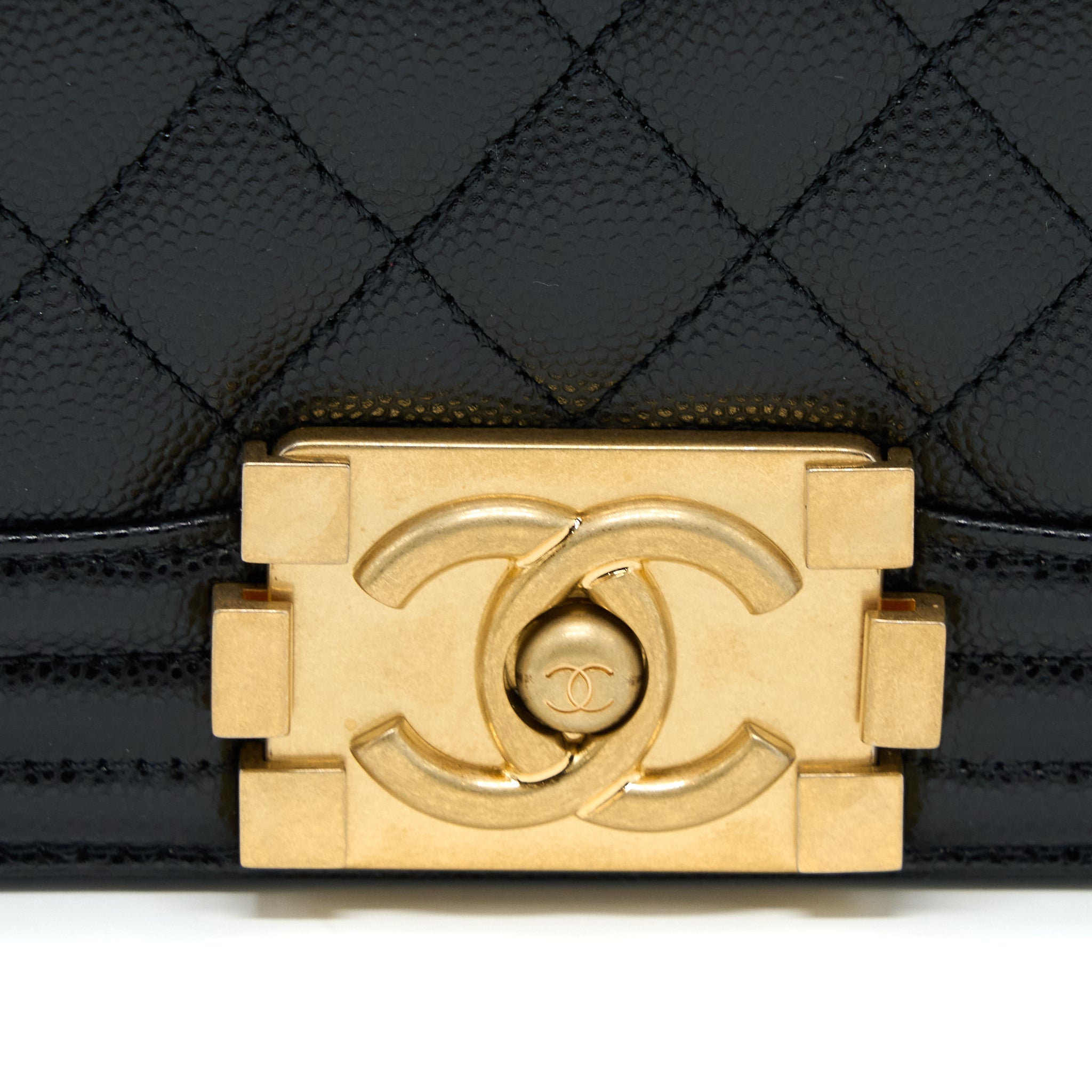 CHANEL SMALL BOY CAVIAR BLACK BRUSHED GHW (MICROCHIP)