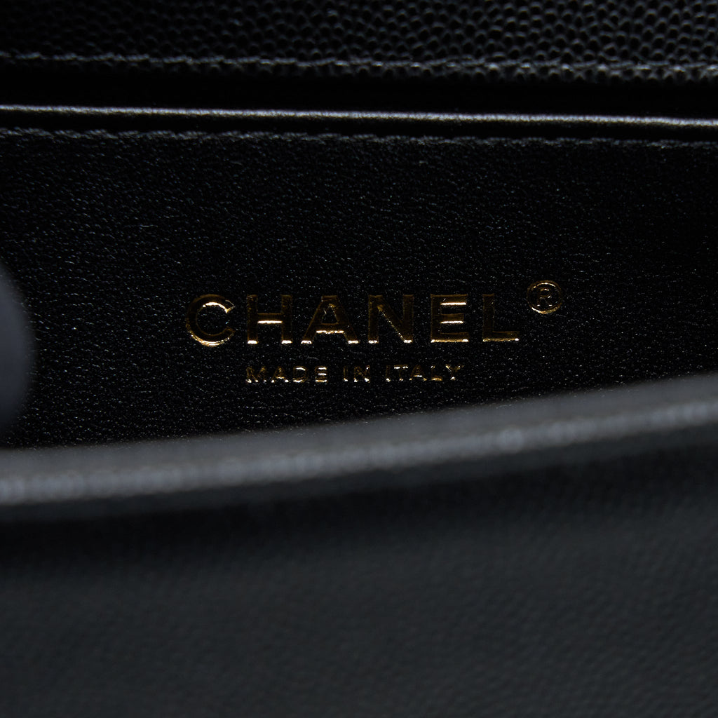 CHANEL SMALL BOY CAVIAR BLACK BRUSHED GHW (MICROCHIP)