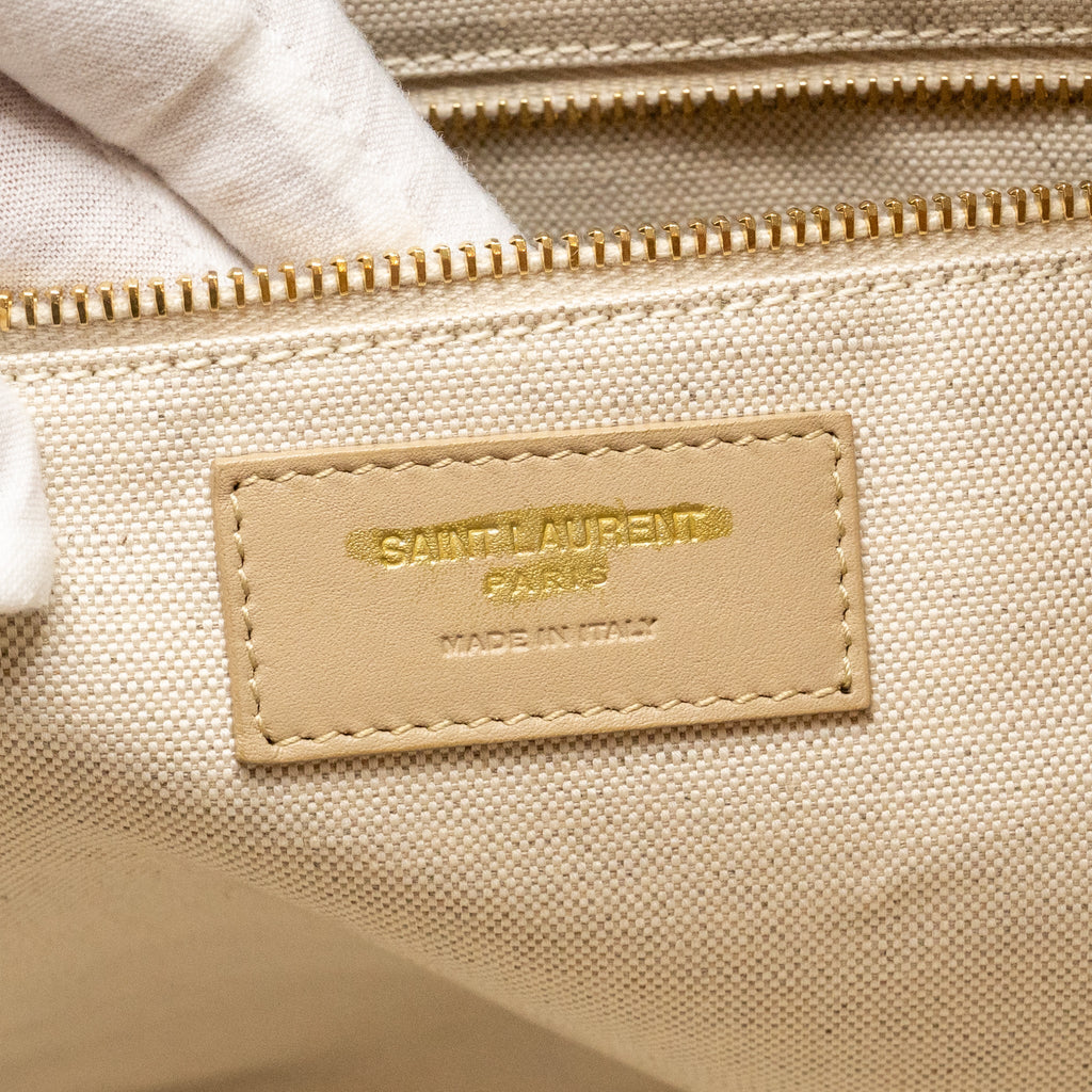 SAINT LAURENT/YSL ICARE MAXI QUILTED TOTE BAG NUBUCK SUEDE BEIGE GHW