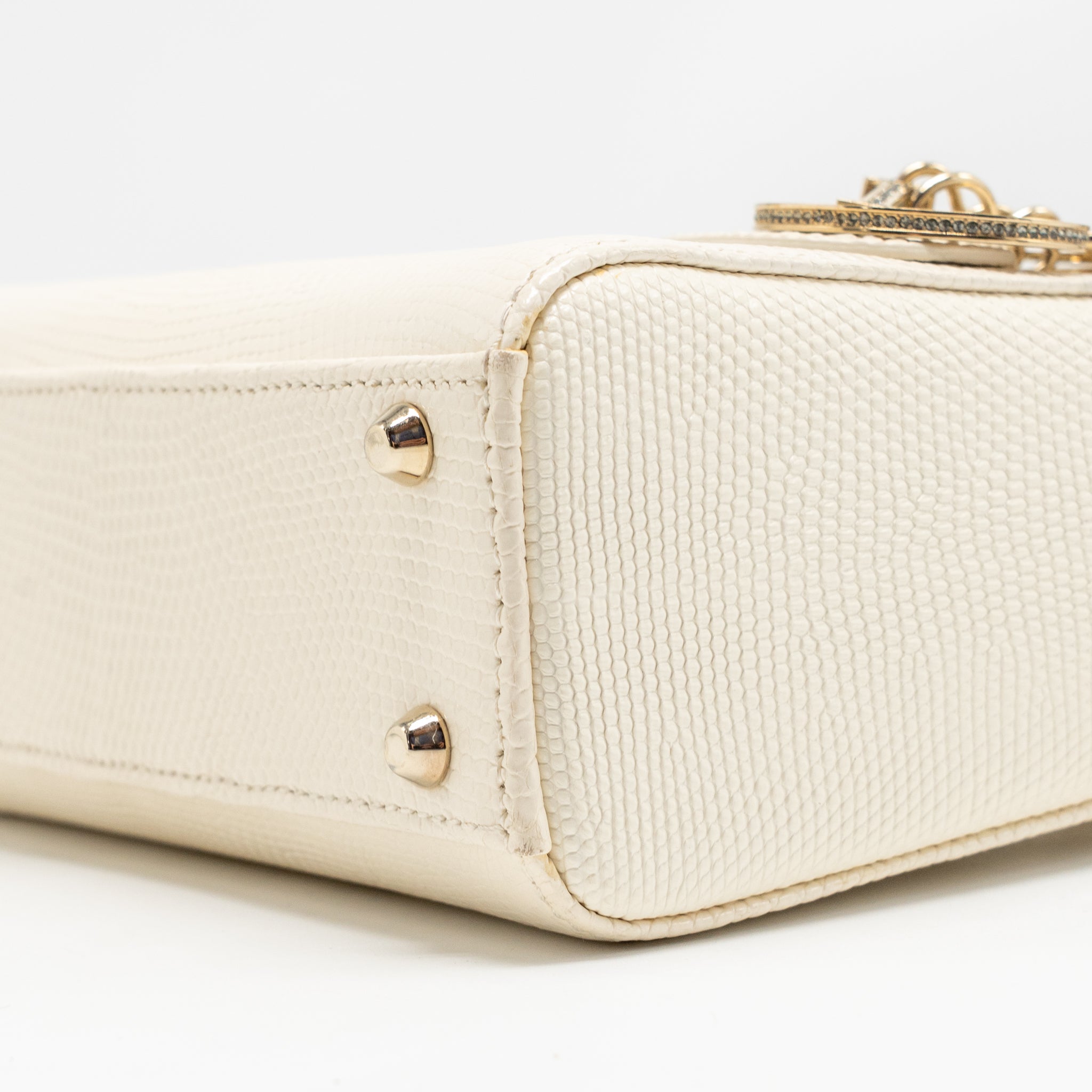 DIOR MINI LADY DIOR LIZARD WITH CRYSTAL WHITE LGHW
