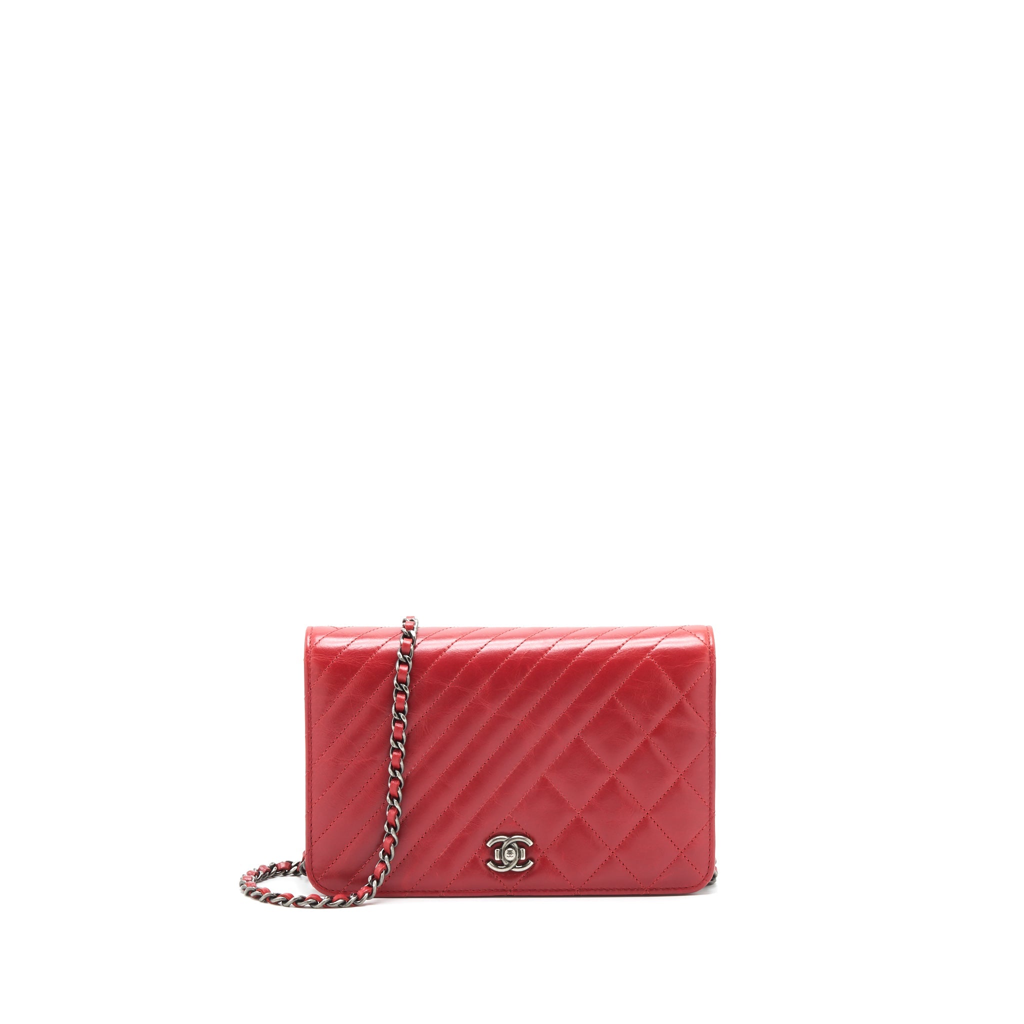 CHANEL WALLET ON CHAIN RED CALFSKIN RUTHENIUM HARDWARE