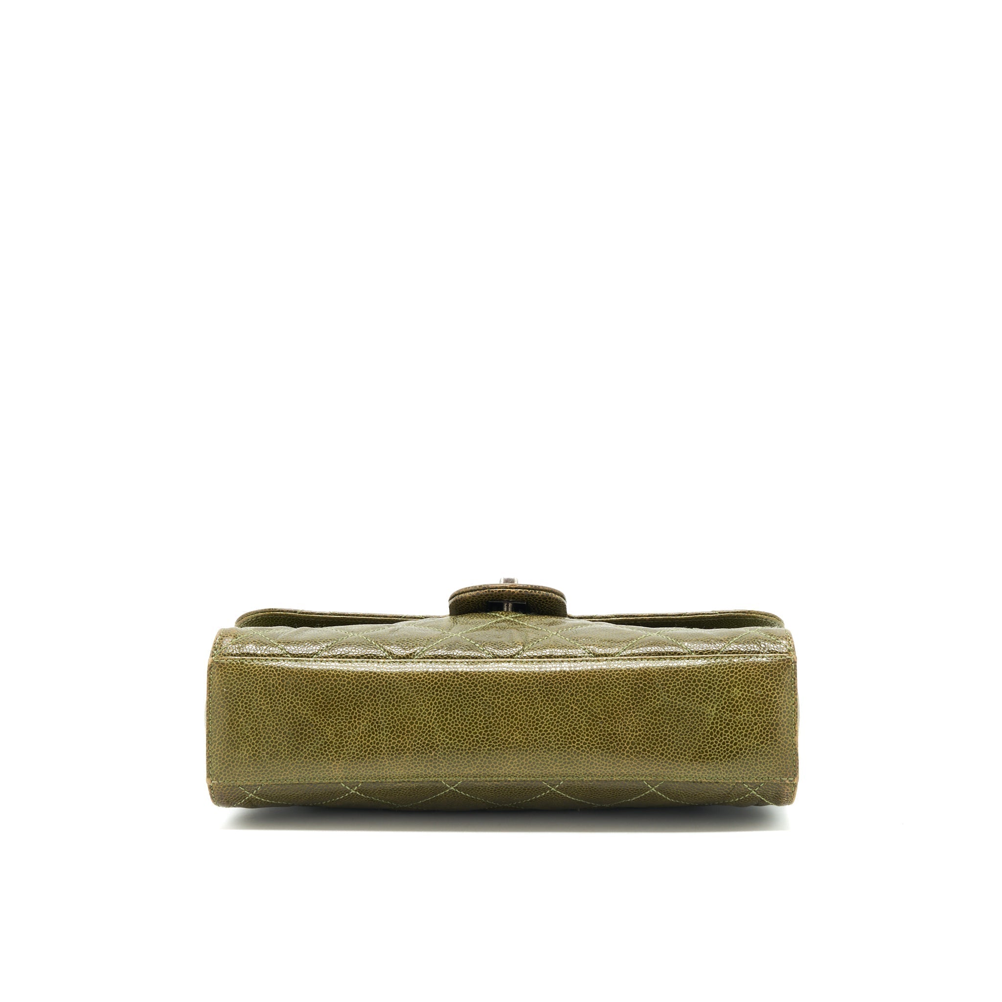 CHANEL QUILTED GRAINED CALFSKIN BAG OLIVE GREEN RUTHENIUM HARDWARE