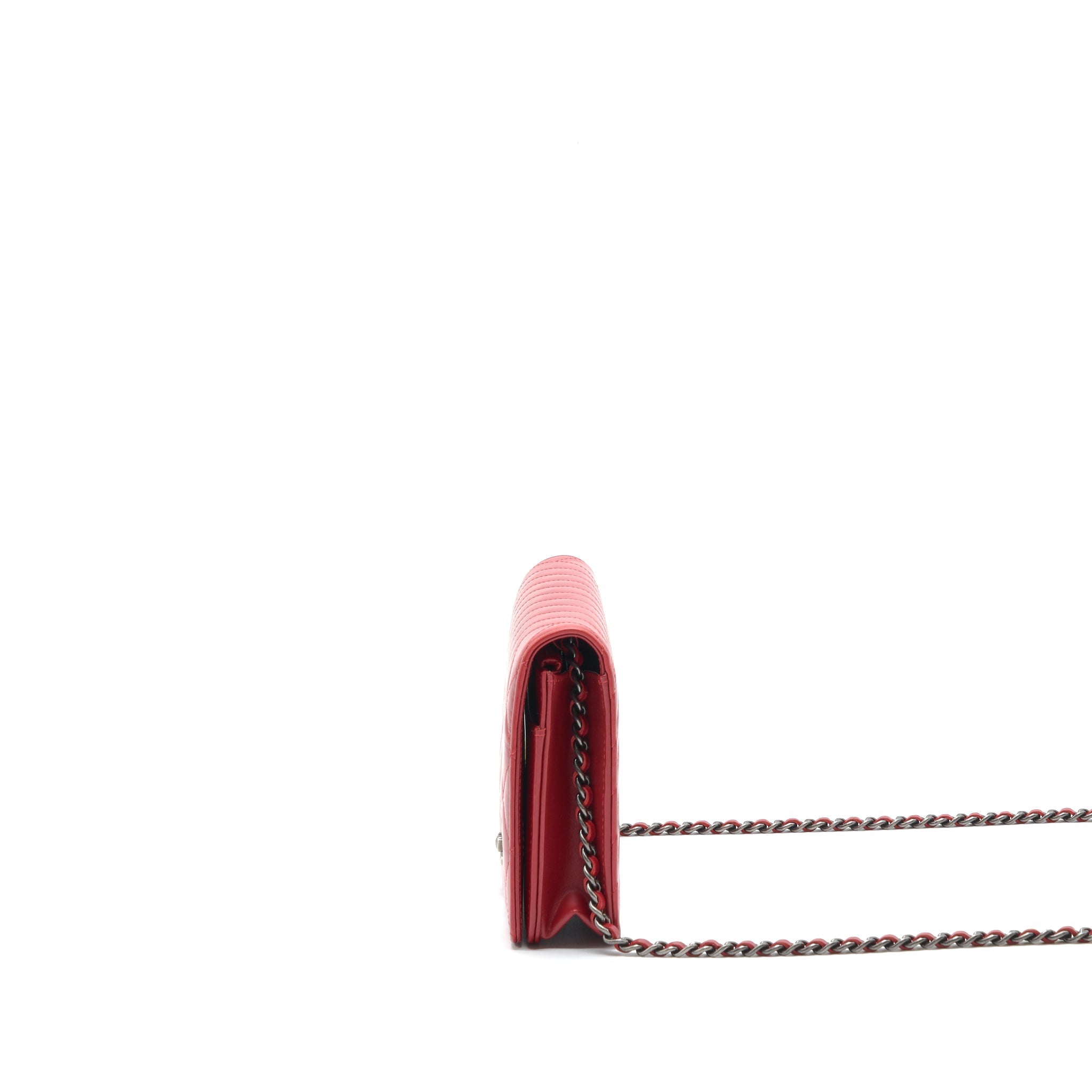 CHANEL WALLET ON CHAIN RED CALFSKIN RUTHENIUM HARDWARE